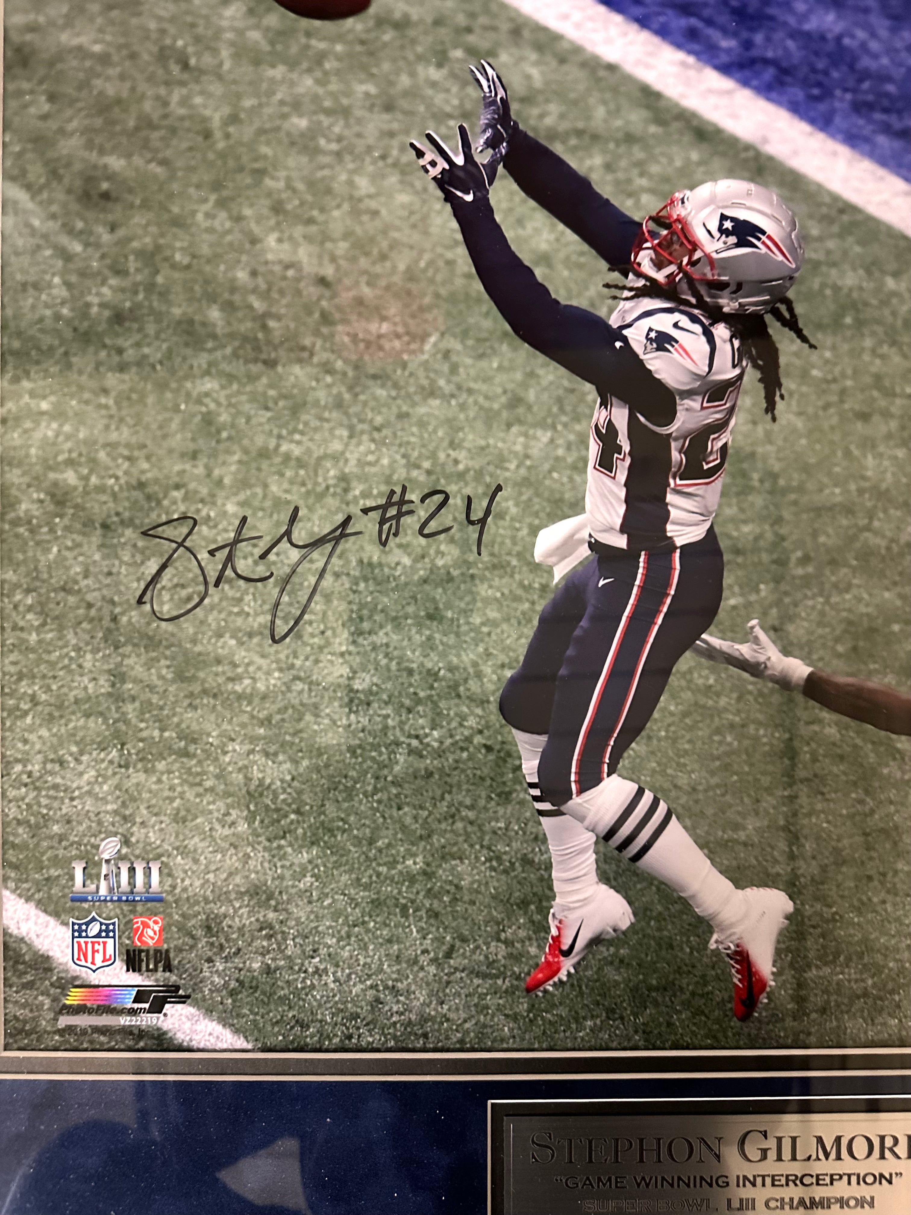 New England Patriots - Stephon Gilmore game winning interception autographed