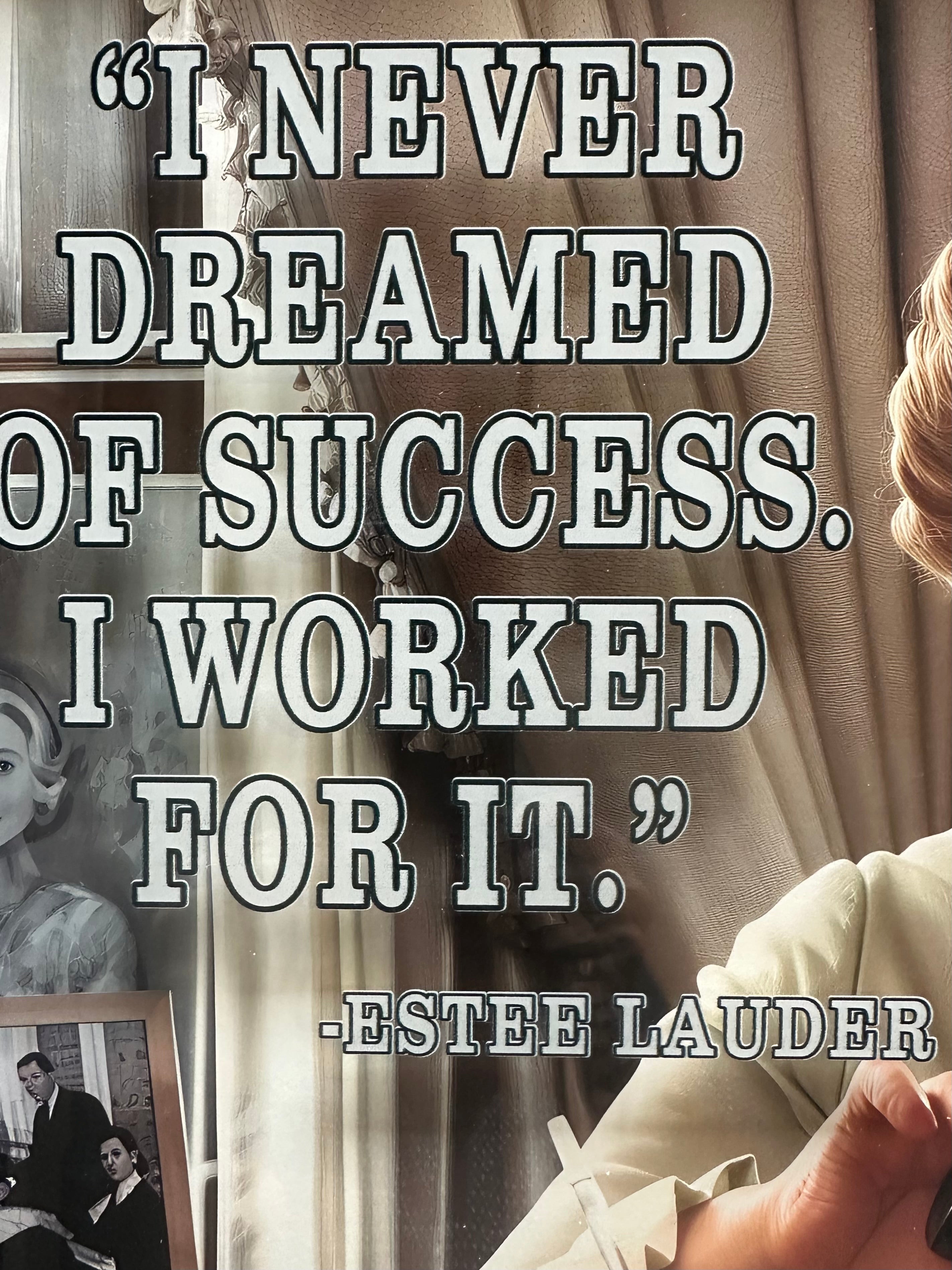 Estee Lauder with quote and replica letter to Audrey Hepburn