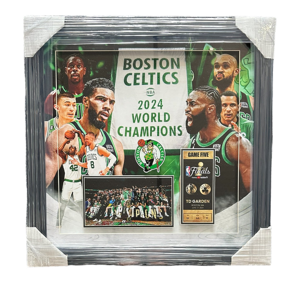 Boston Celtics 2024 World Champions with Facsimile Game 5 Ticket (27x27)