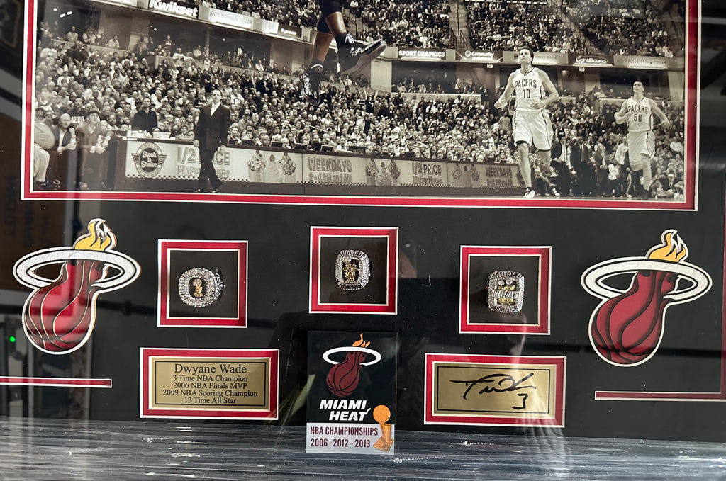 Dwayne Wade with Replica Championship Rings - Miami Heat 3X NBA Champions