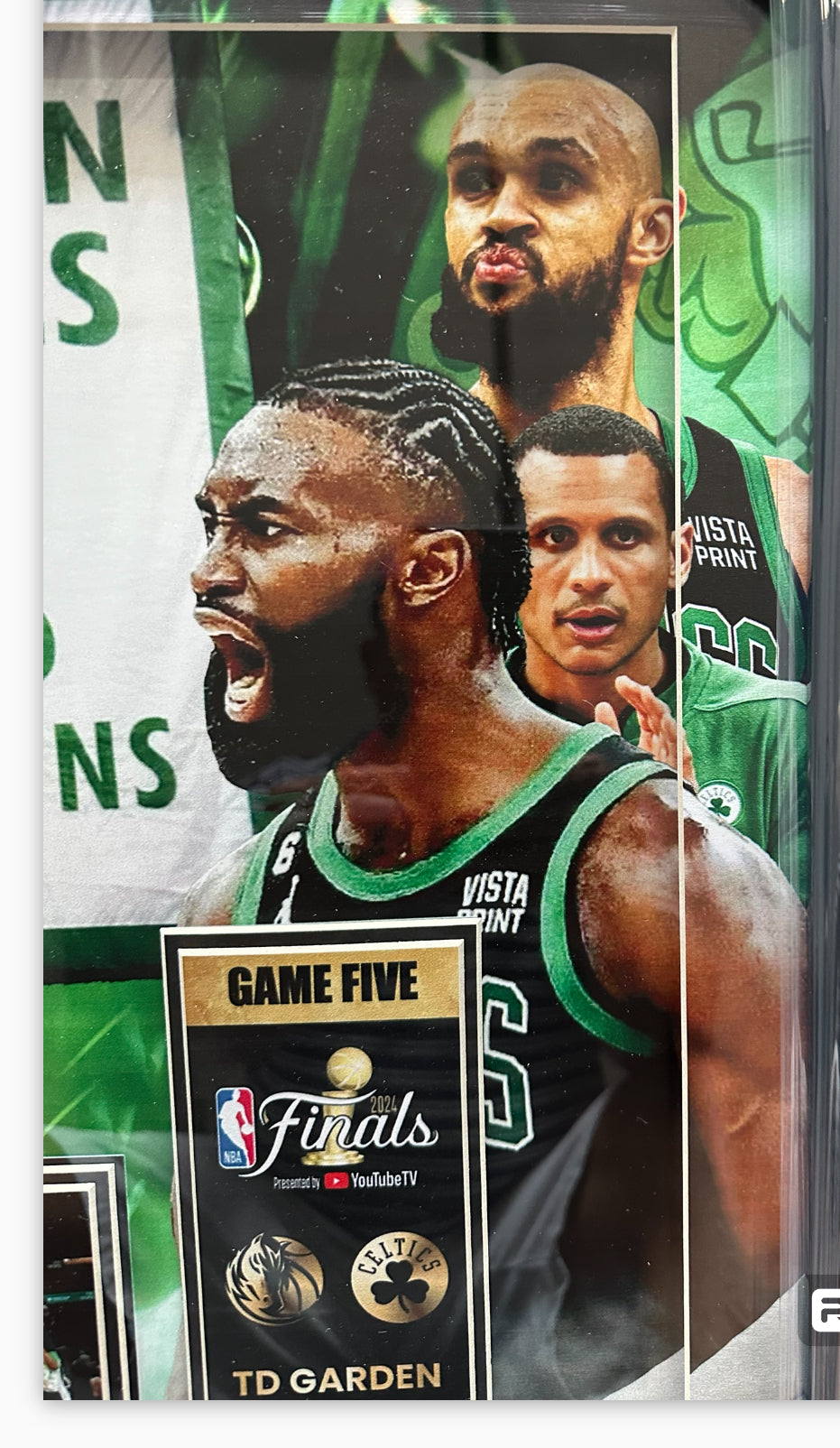 Boston Celtics 2024 World Champions with Facsimile Game 5 Ticket (27x27)