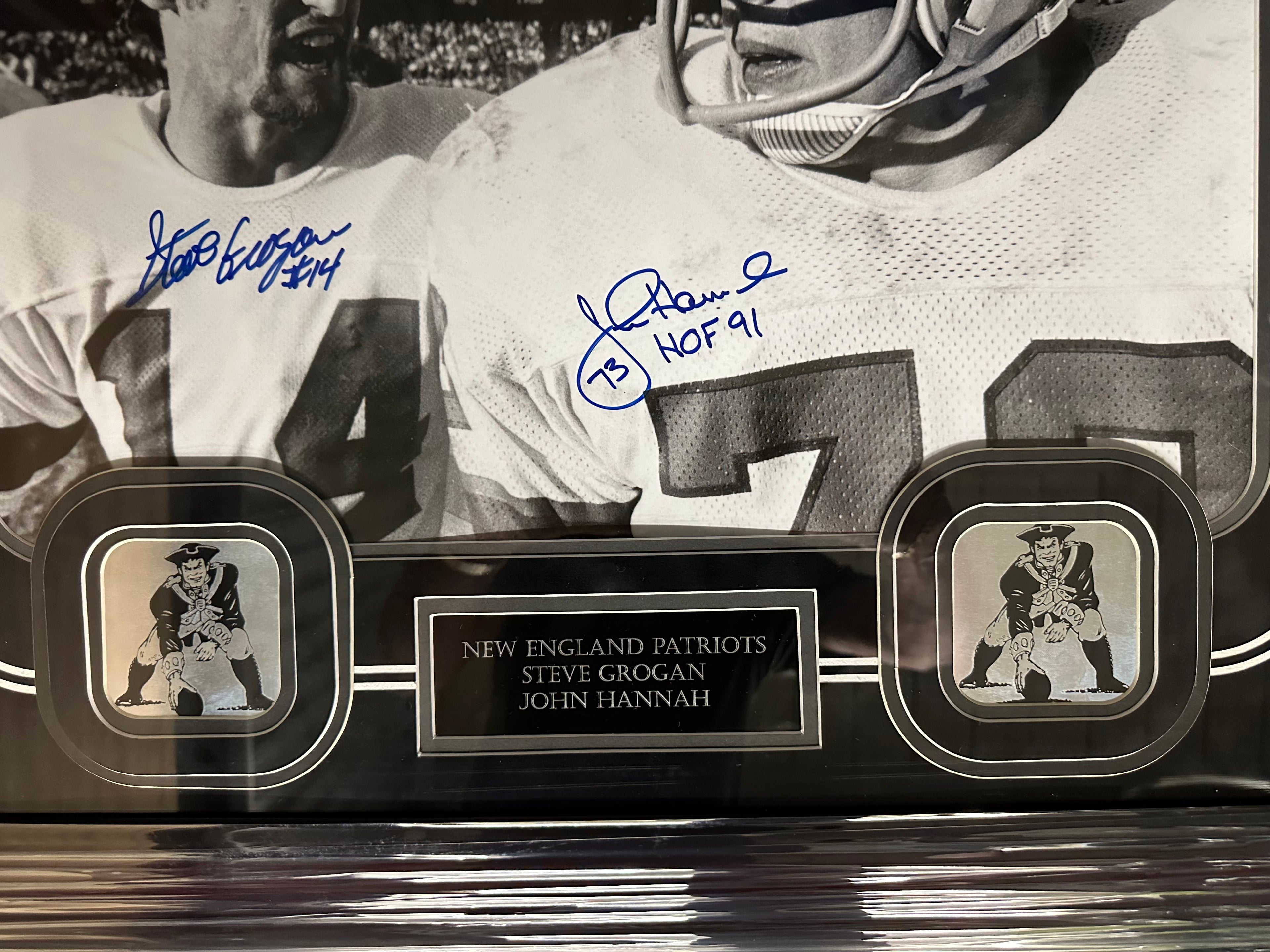 New England Patriots - John Hannah and Steve Grogan Autographed 16 x 20