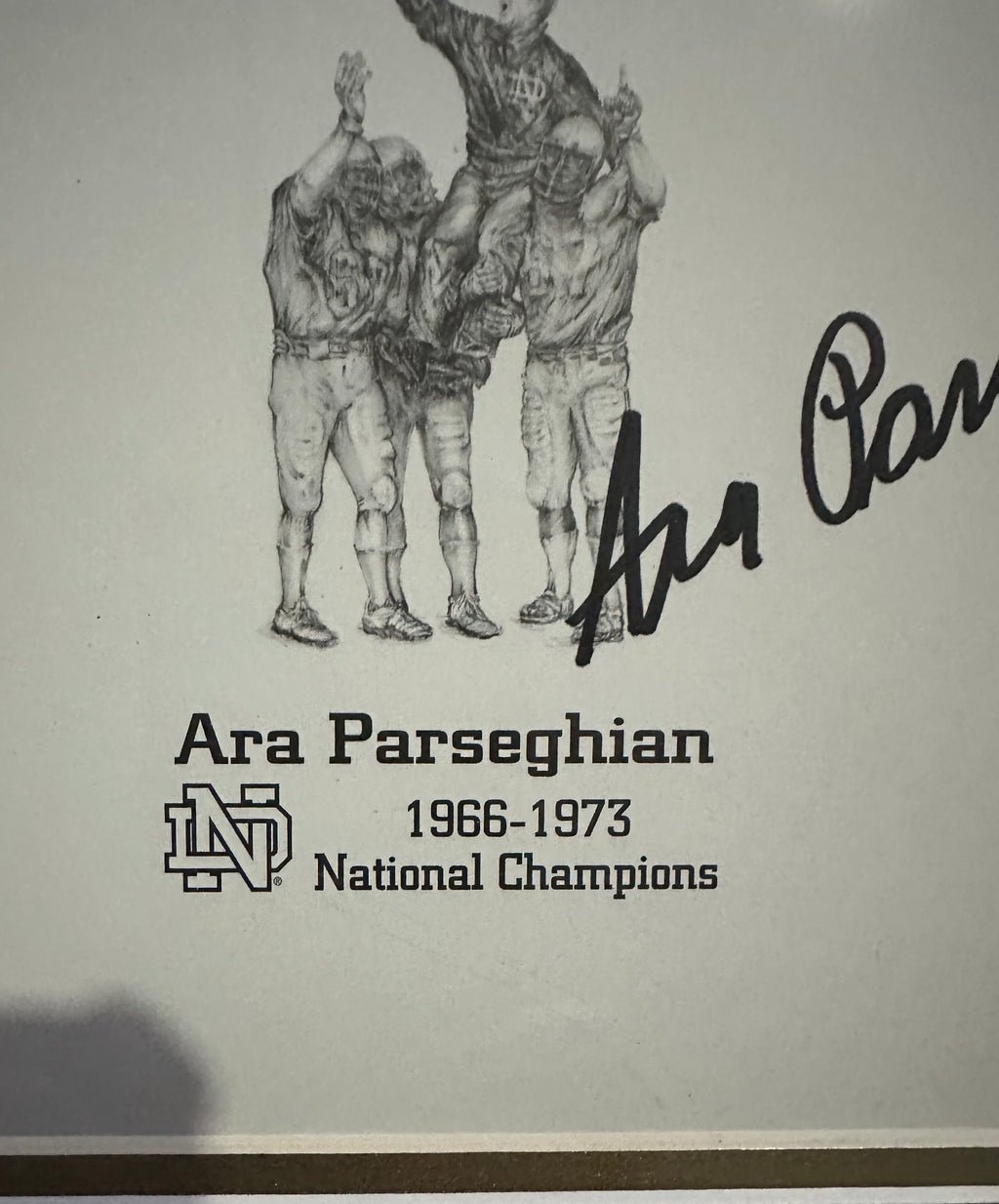 Notre Dame - Heisman Trophy winners Lithograph (5 player, 2 Coach Autographs)