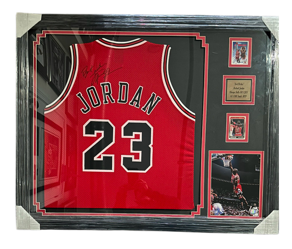 Chicago Bulls - Michael Jordan Autographed Framed Jersey with cards