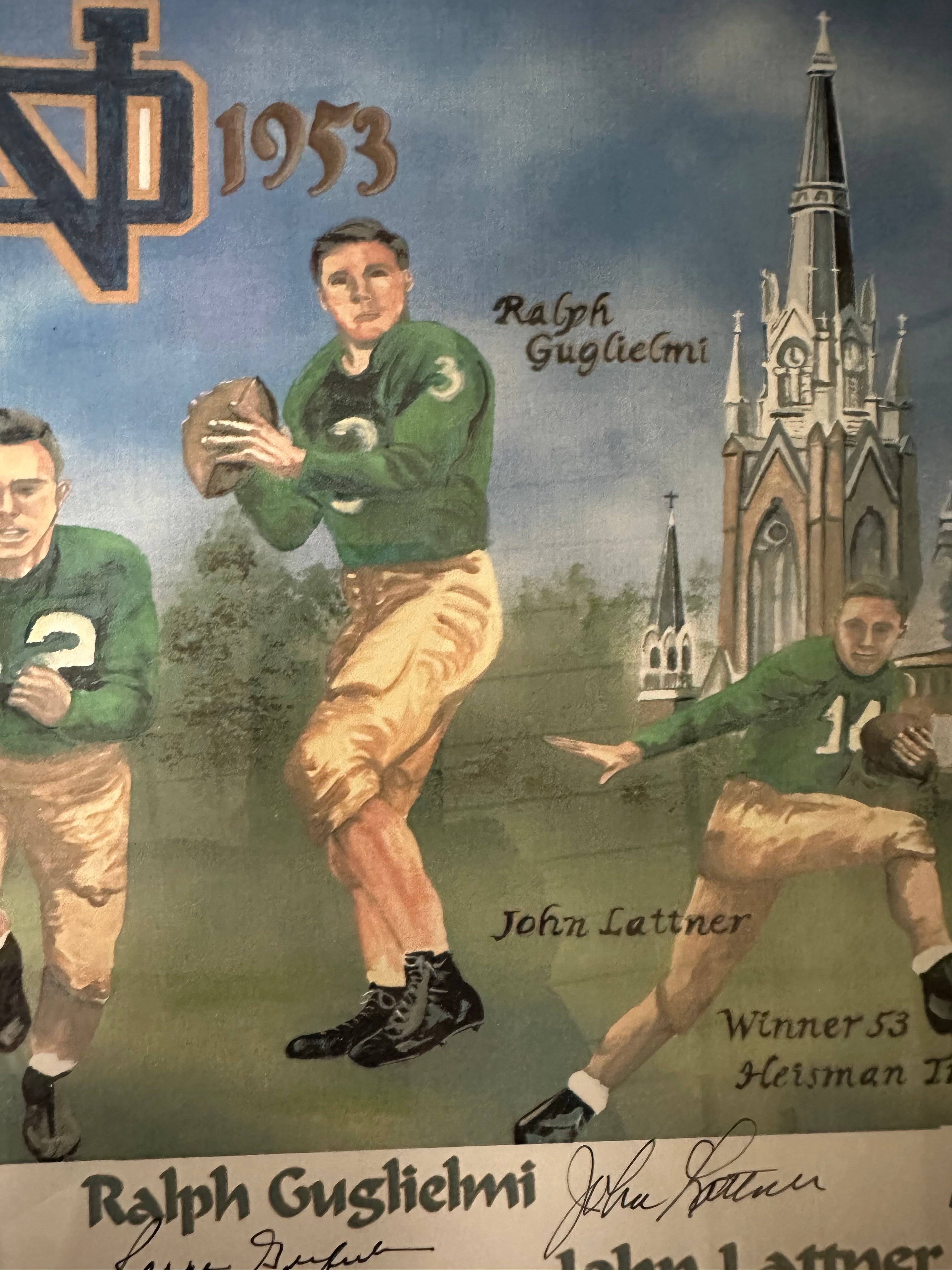 Notre Dame - Heisman Players watercolor with 4 autographs