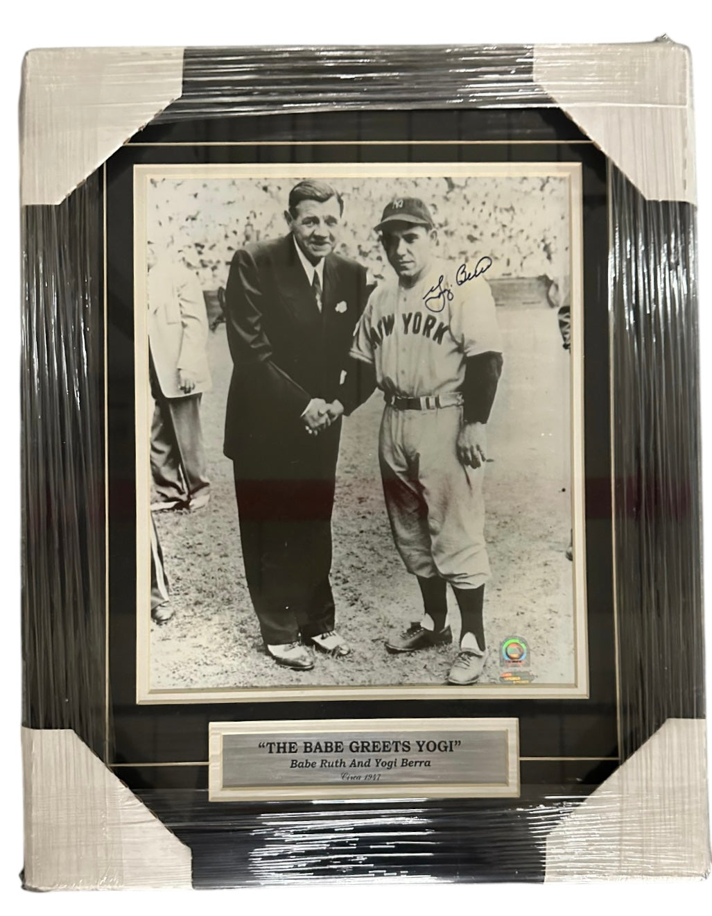 NY Yankees - "The Babe Greets Yogi" Yogi Berra Autographed 11x14 B&W Photo