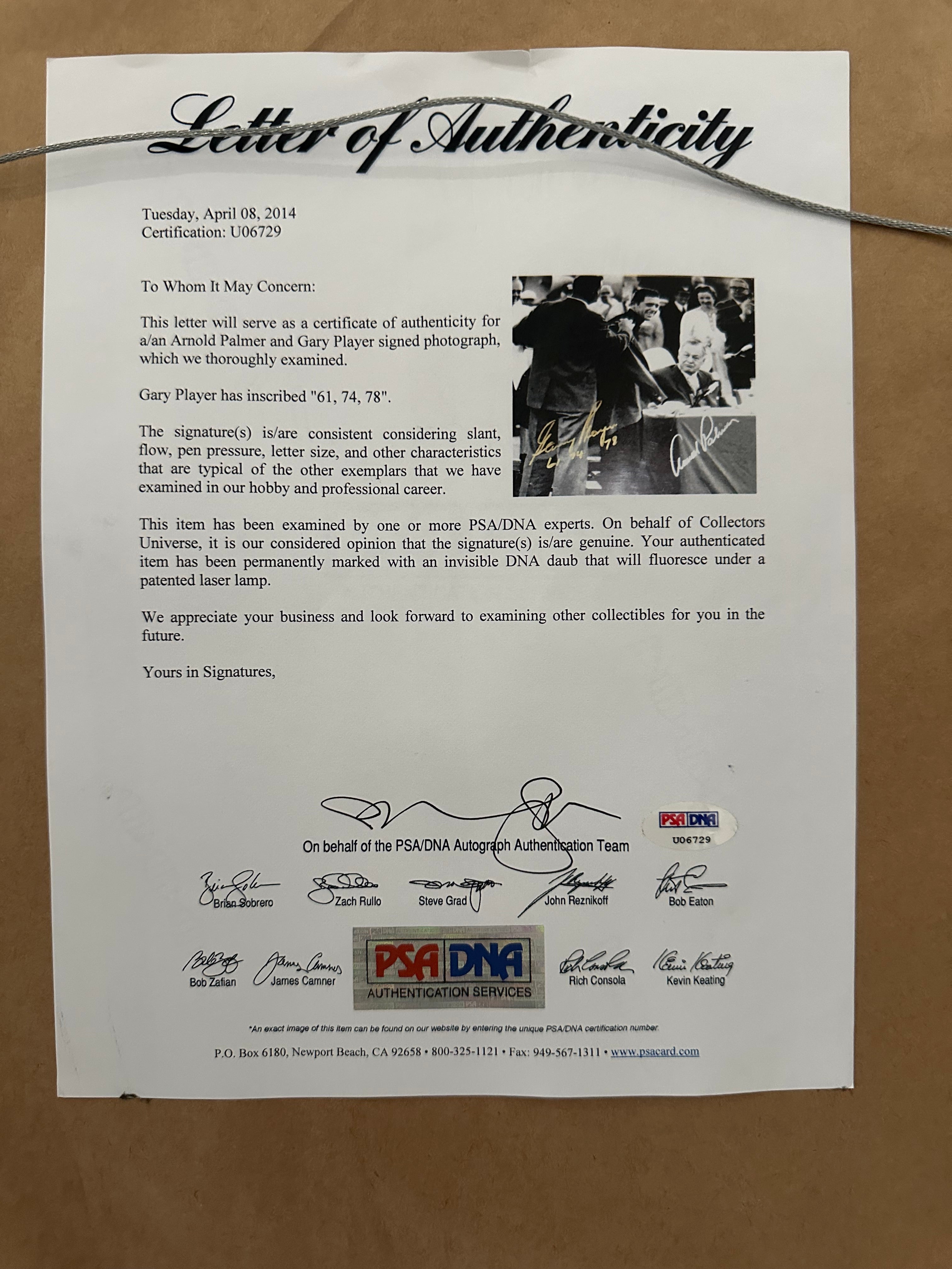 Gary Player and Arnold Palmer 3x and 4x Masters Champions Autographed