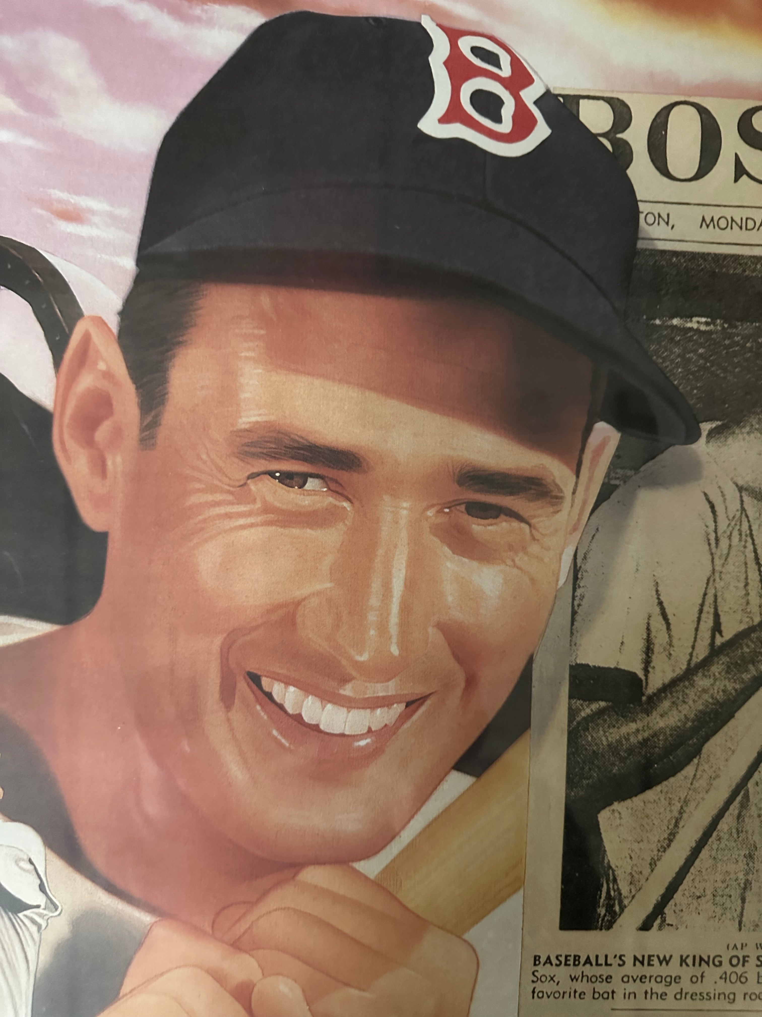 Boston Red Sox - Ted Williams autographed Lithograph collage with newspaper clip