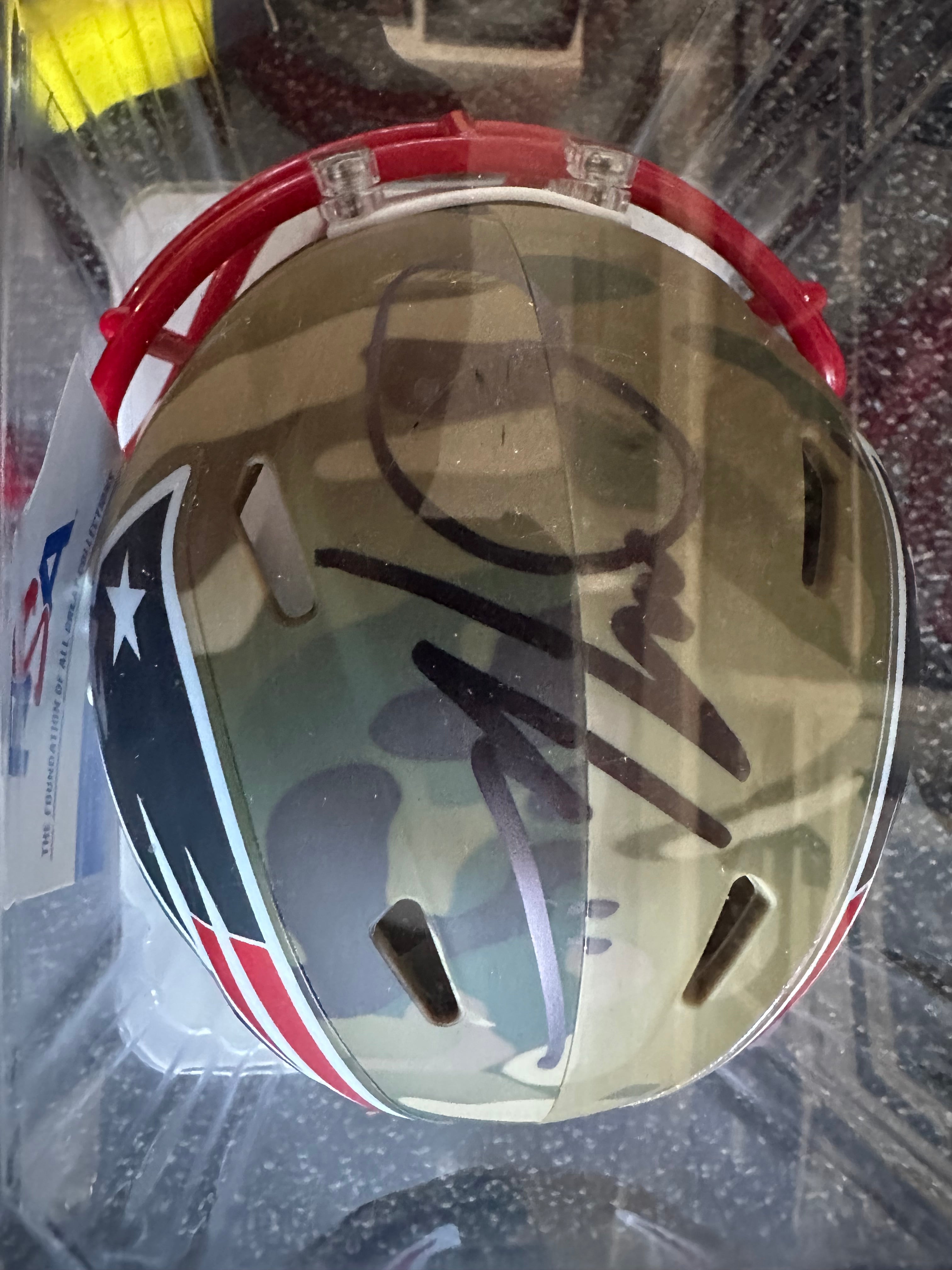 New England Patriots Julian Edelman autographed camouflage Mini Helmet