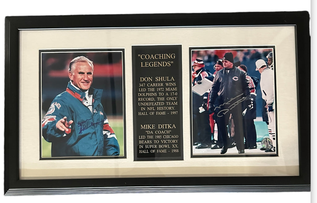 Football Coaching Legends - Don Shula and Mike Ditka Autographed with Stats
