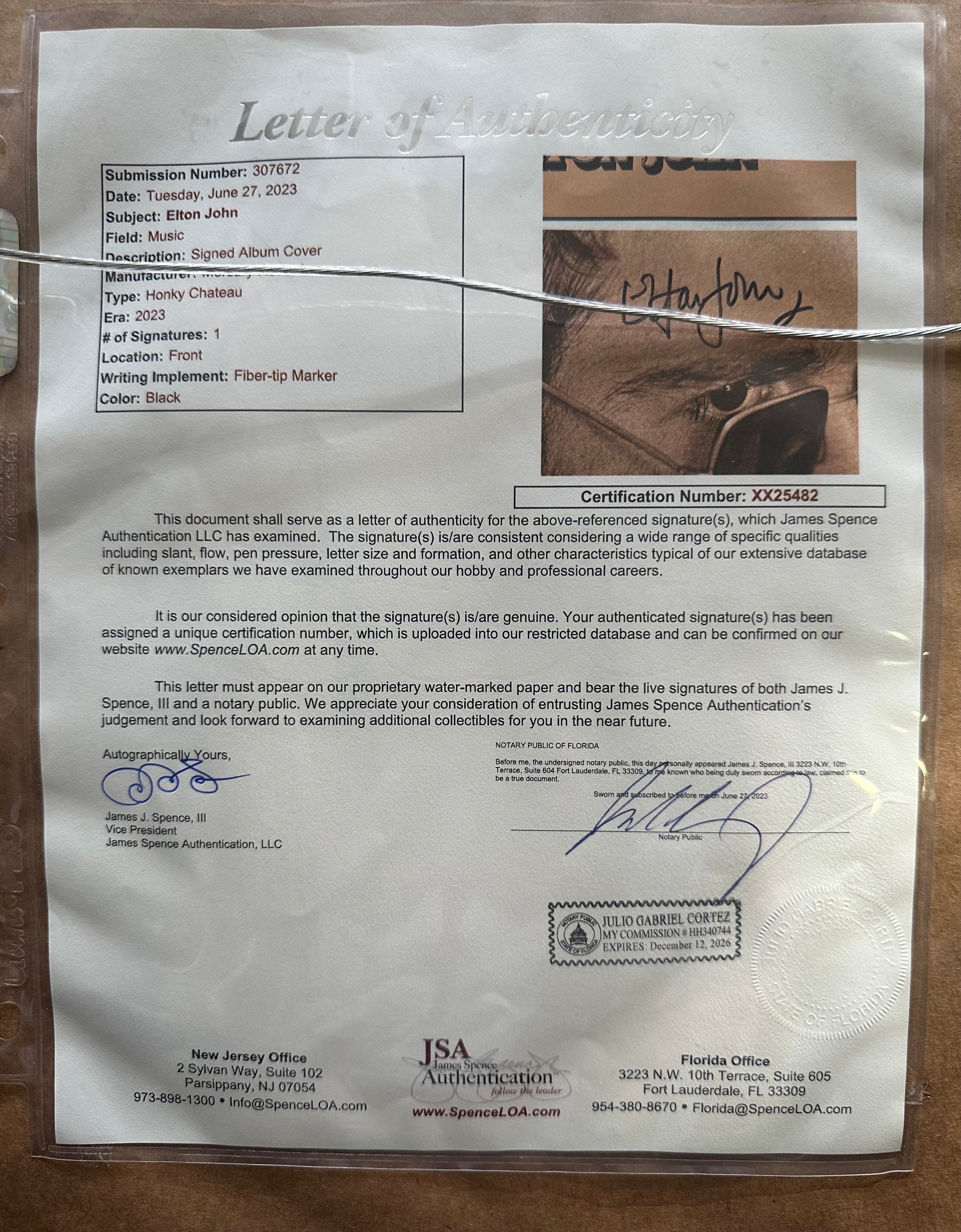 Elton John autographed Honky Chateau Album