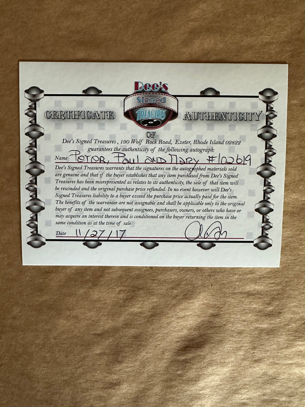 Peter, Paul & Mary Autographed Picture