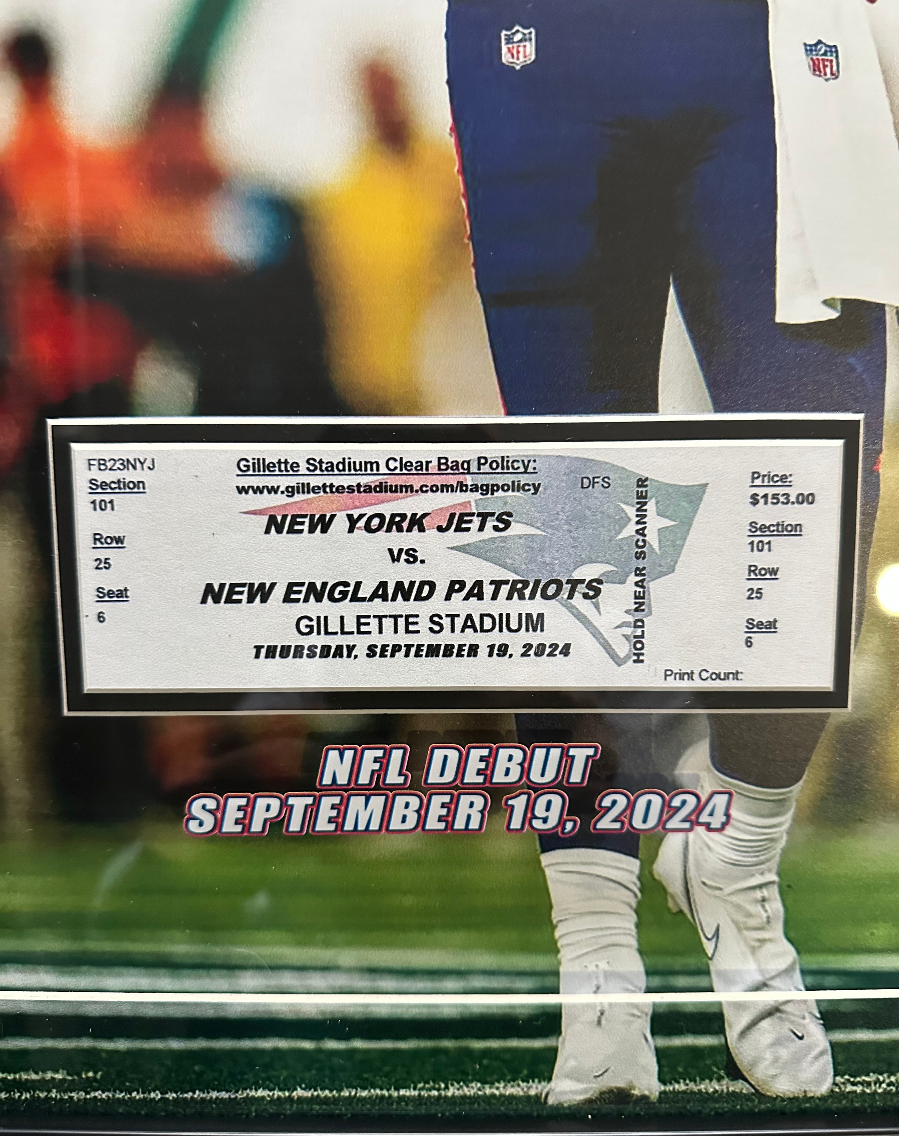 New England Patriots - Drake Maye Debut vs Jets with replica game ticket