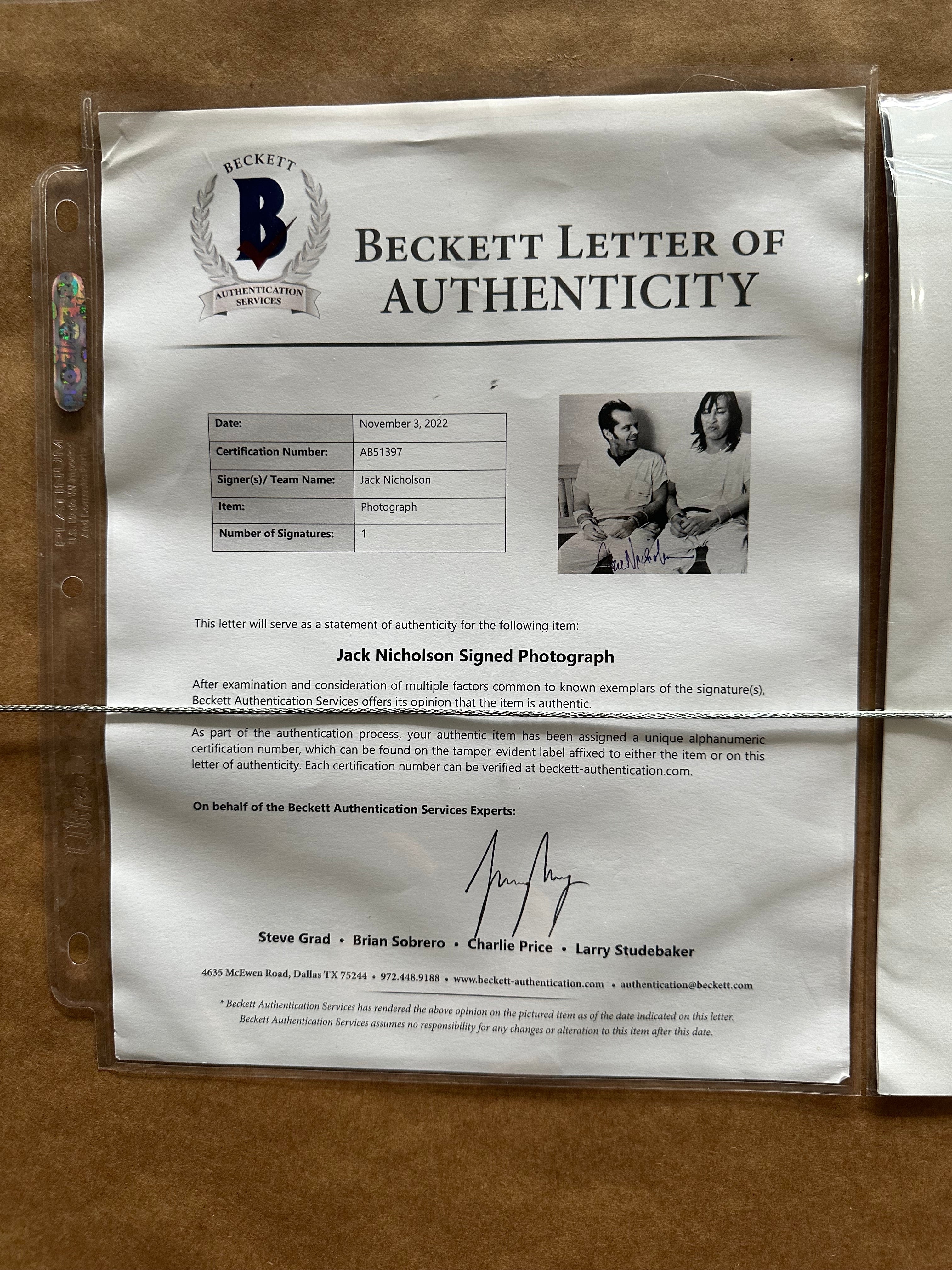 One Flew Over The Cuckoo's Nest - Jack Nicholson & Louise Fletcher Autographed