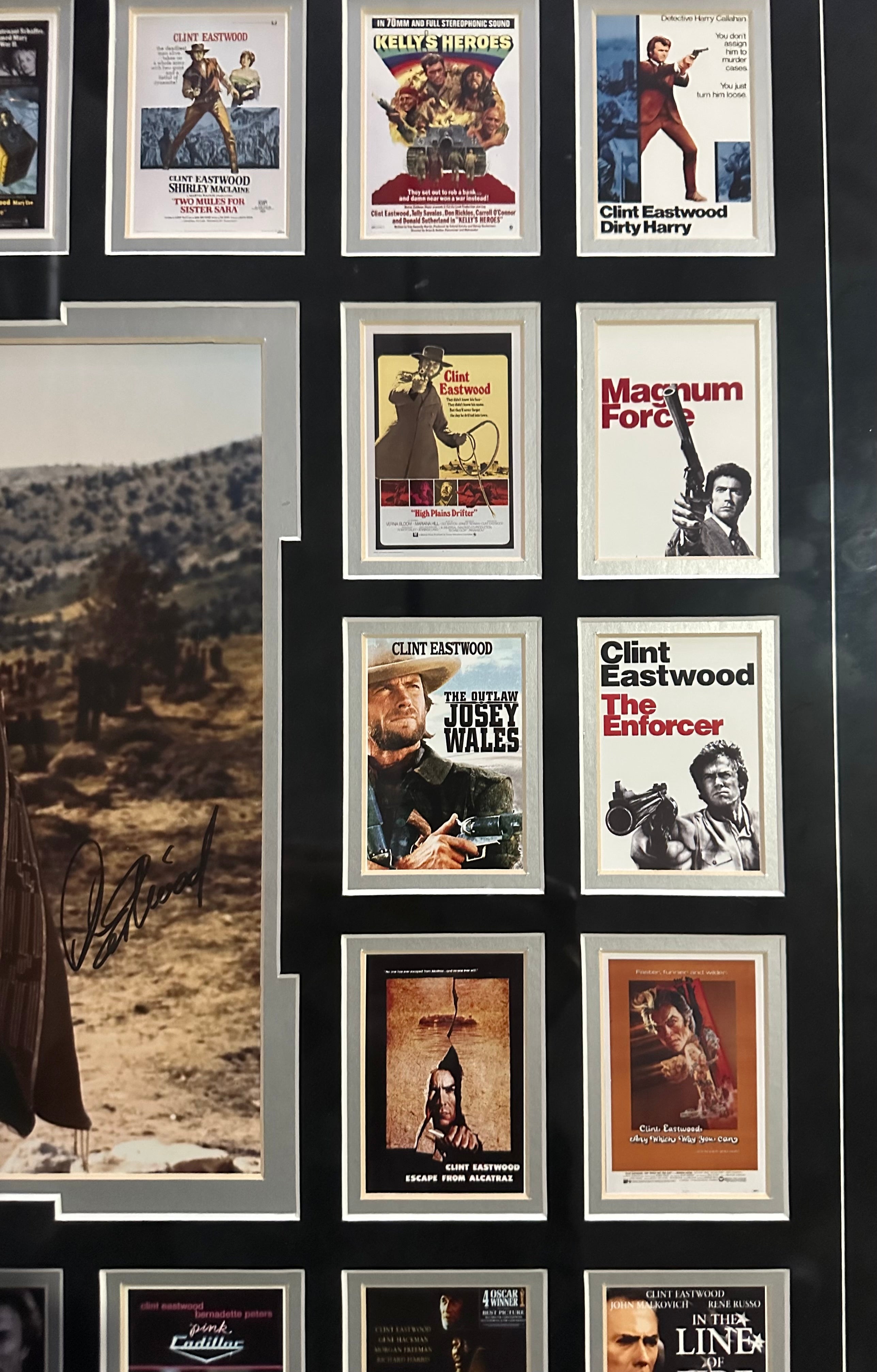 Clint Eastwood autographed 11x14 photo with 39 Eastwood movie posters