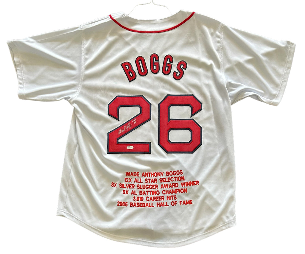 Boston Red Sox - Wade Boggs Autographed Baseball Jersey with stats
