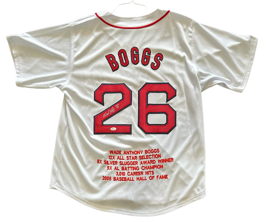 Boston Red Sox - Wade Boggs Autographed Baseball Jersey with stats