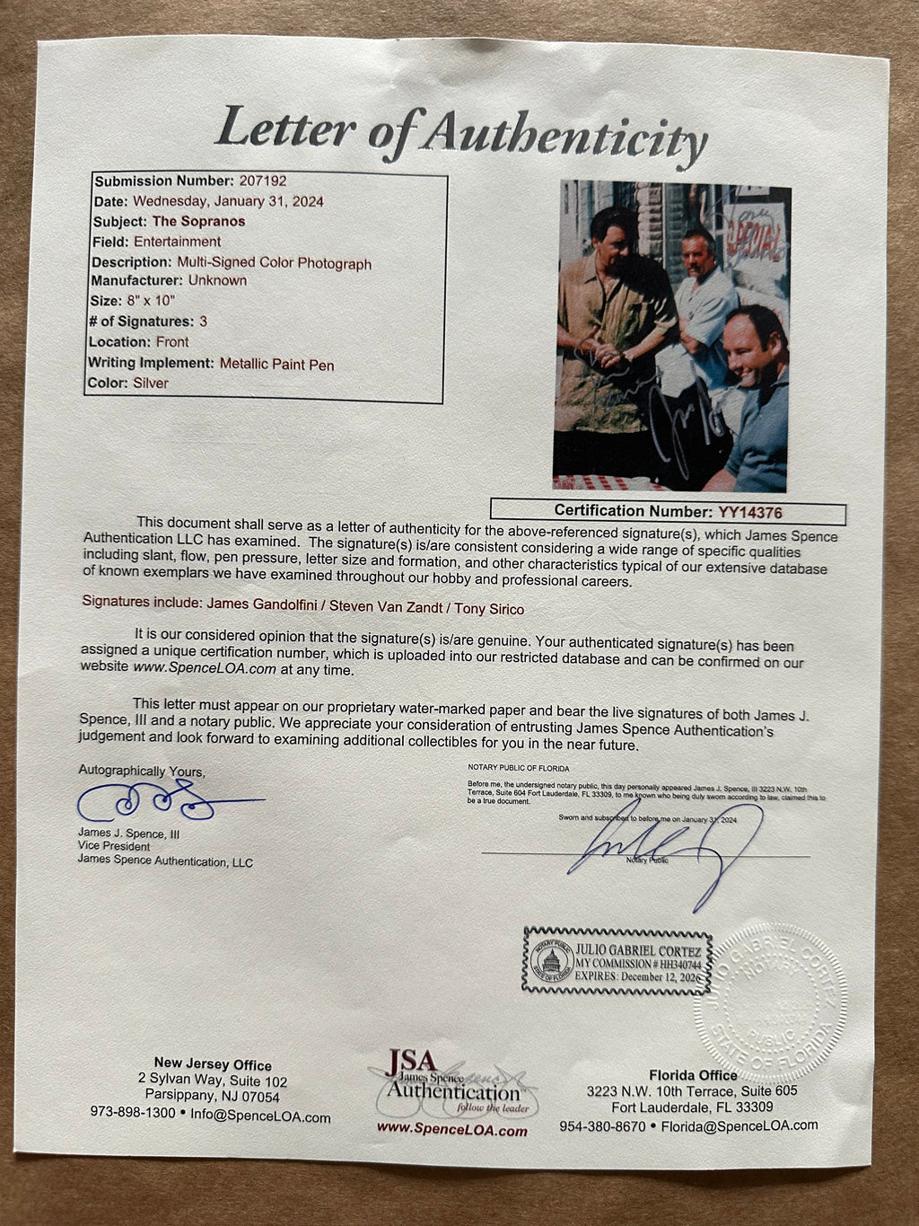 The Sopranos - Autographed by James Gandolfini, Steven Van Zandt & Tony Sirico