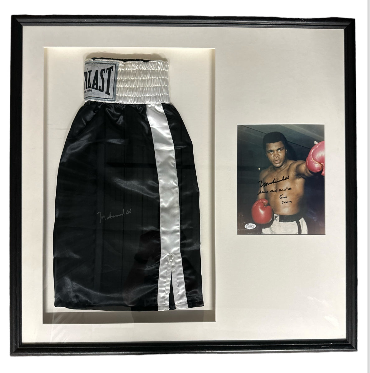 Muhammad Ali Autographed 8 x 10 photo and Boxing shorts