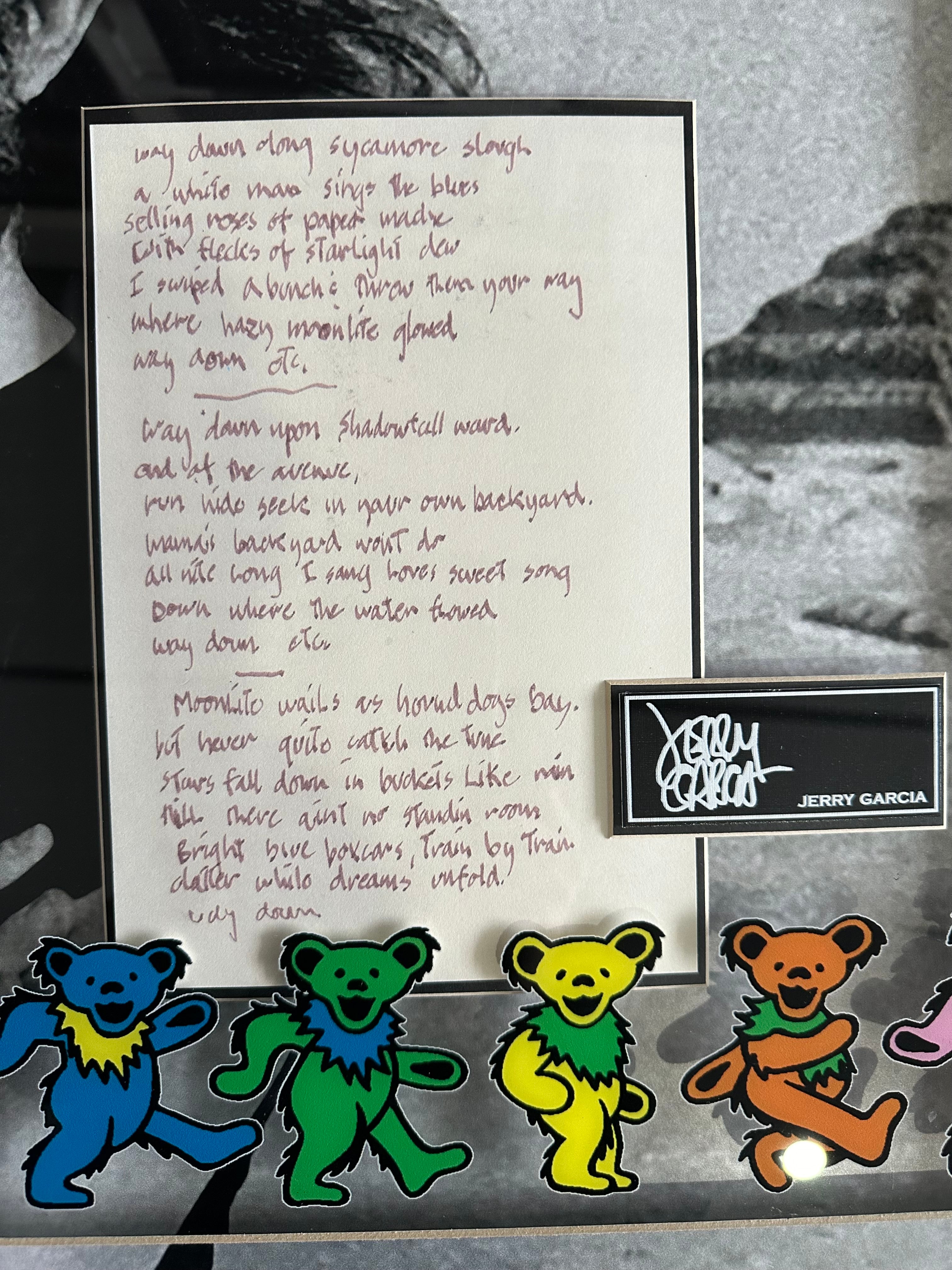 Jerry Garcia Commemorative Handwritten Lyrics