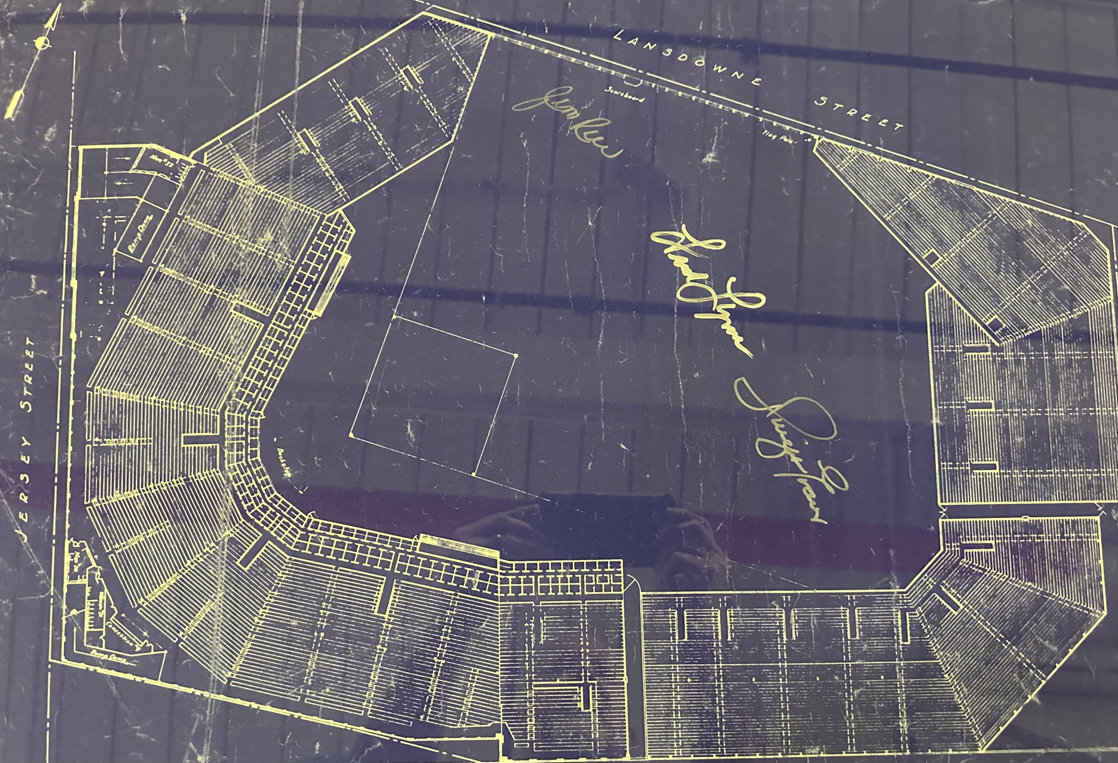 Fenway Architectural Blueprint with Rice, Flynn and Evans Autographs