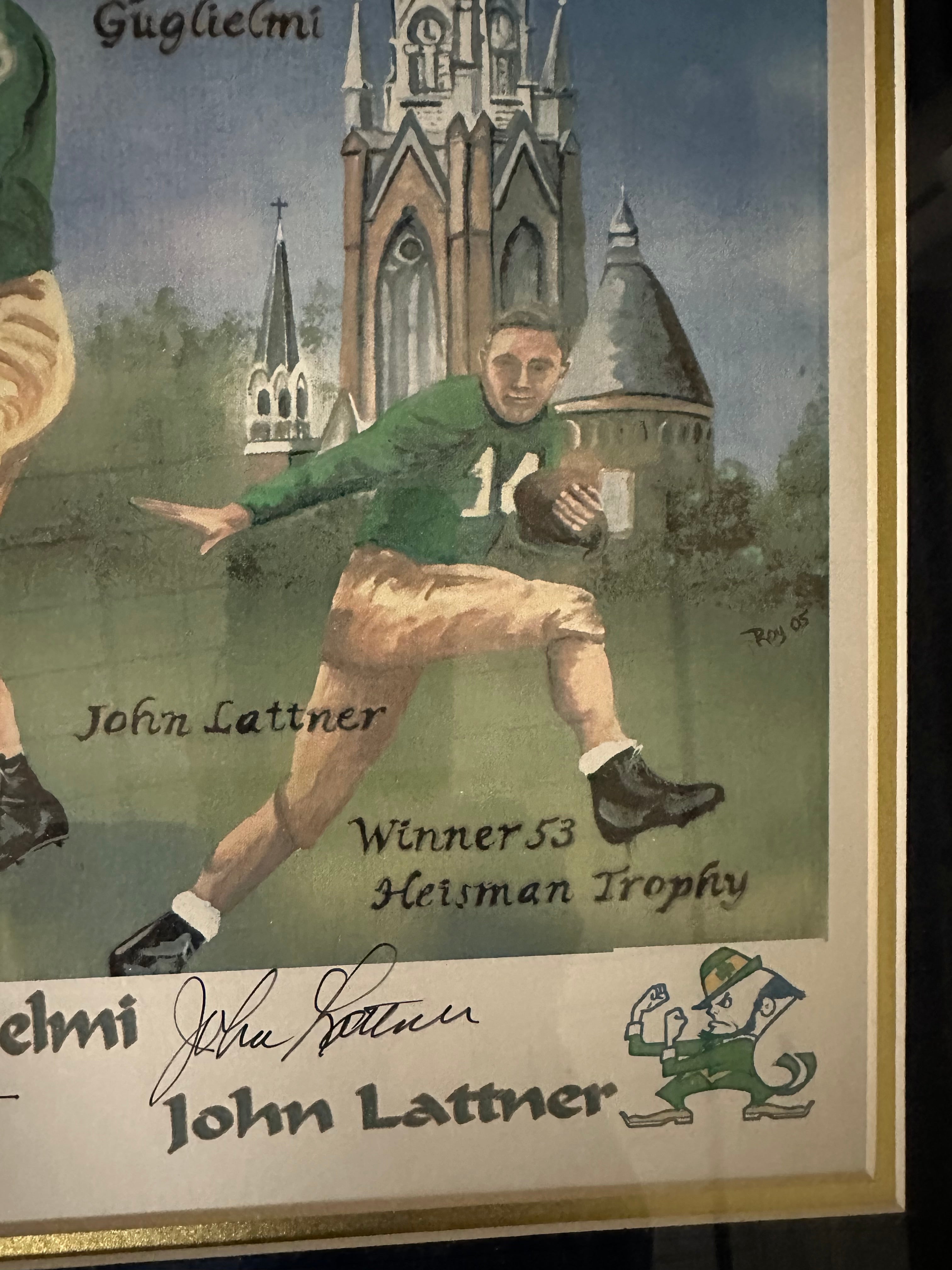 Notre Dame - Heisman Players watercolor with 4 autographs