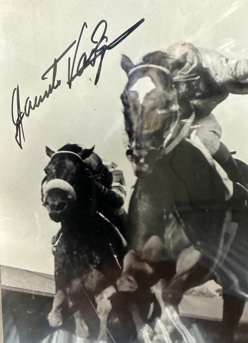 Ron Turcotte and Jacinto Vasquez Autographed 8 x 10 with Horse "Onion"