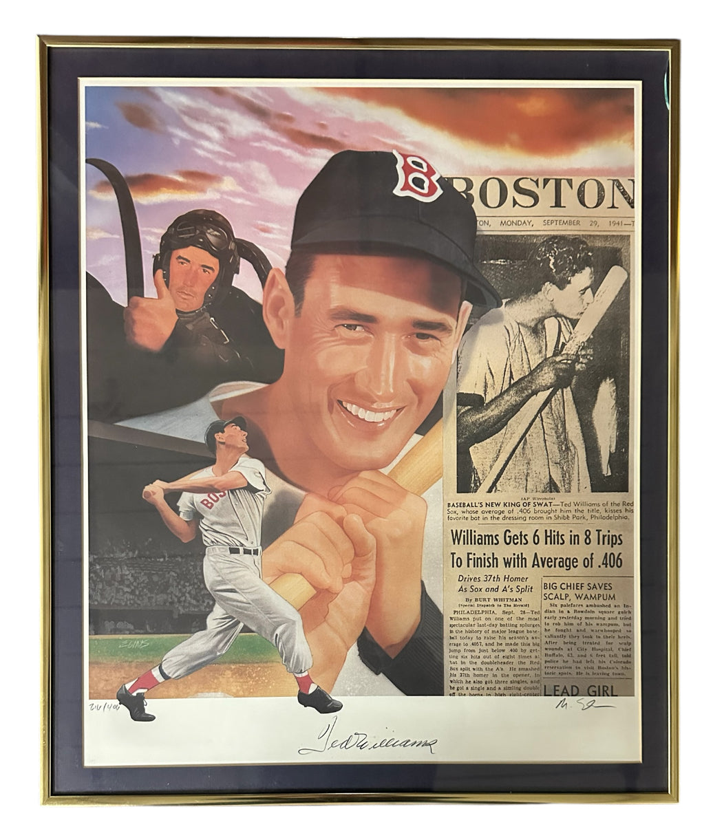 Boston Red Sox - Ted Williams autographed Lithograph collage with newspaper clip