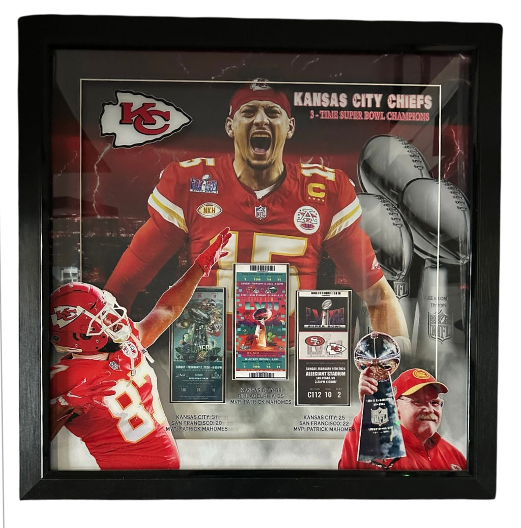 Kansas City Chiefs - Patrick Mahomes with 3 Replica Super Bowl Tickets