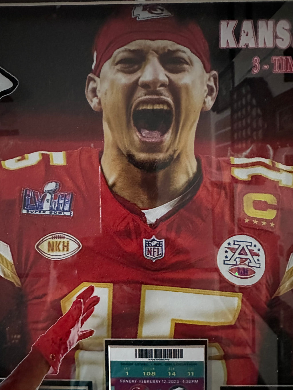 Kansas City Chiefs - Patrick Mahomes with 3 Replica Super Bowl Tickets