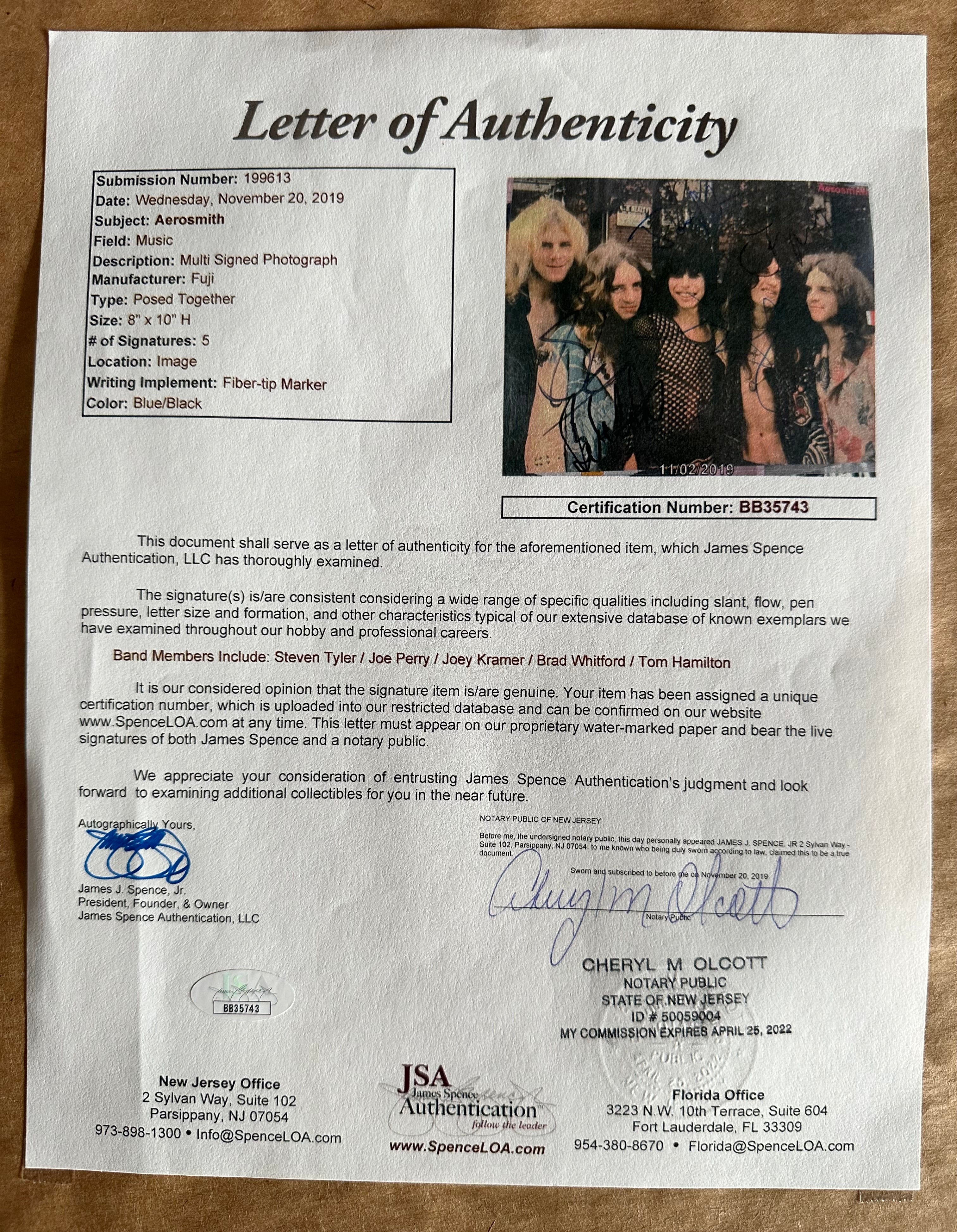 Aerosmith Band Autographed Photo