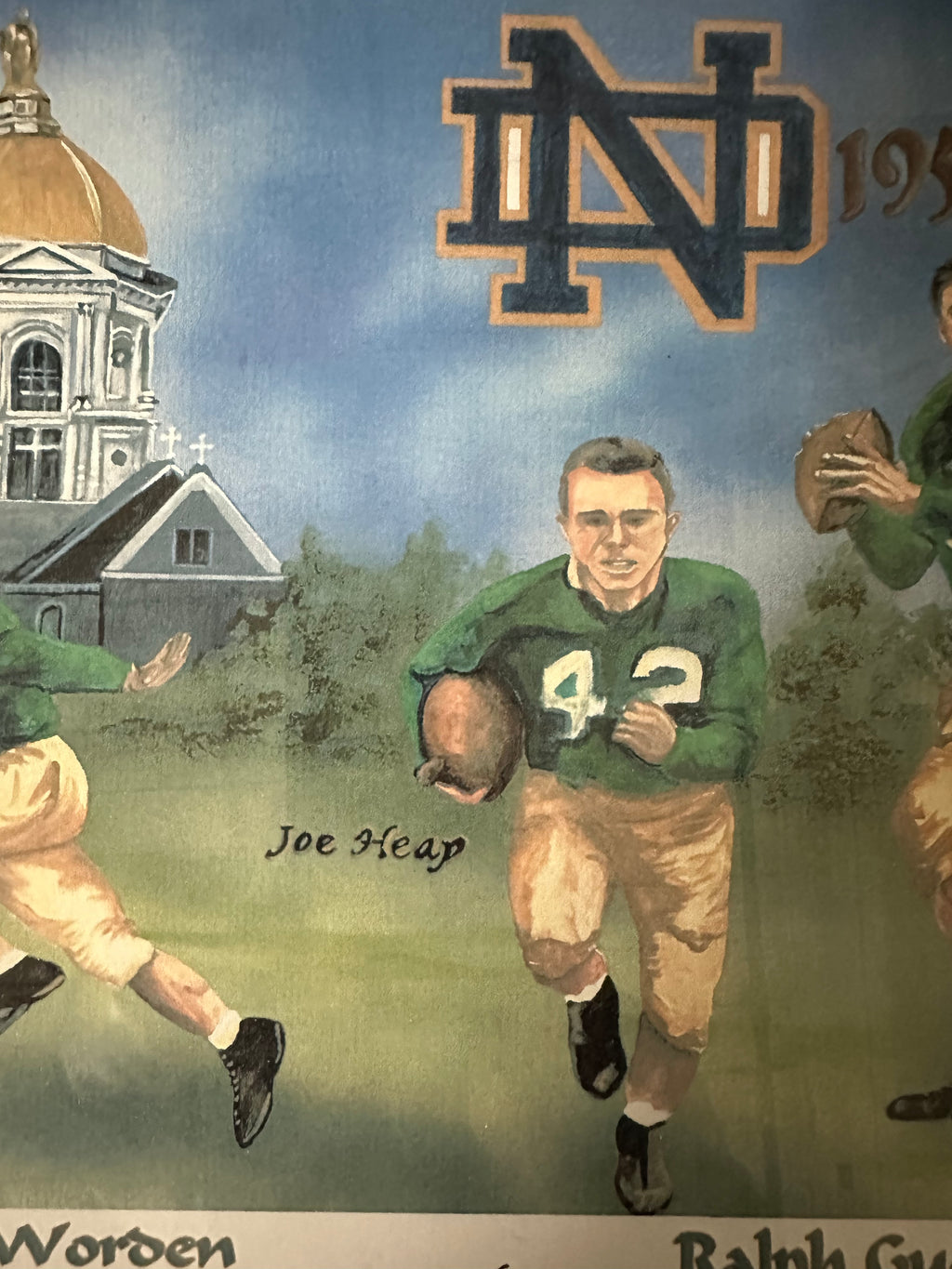 Notre Dame - Heisman Players watercolor with 4 autographs