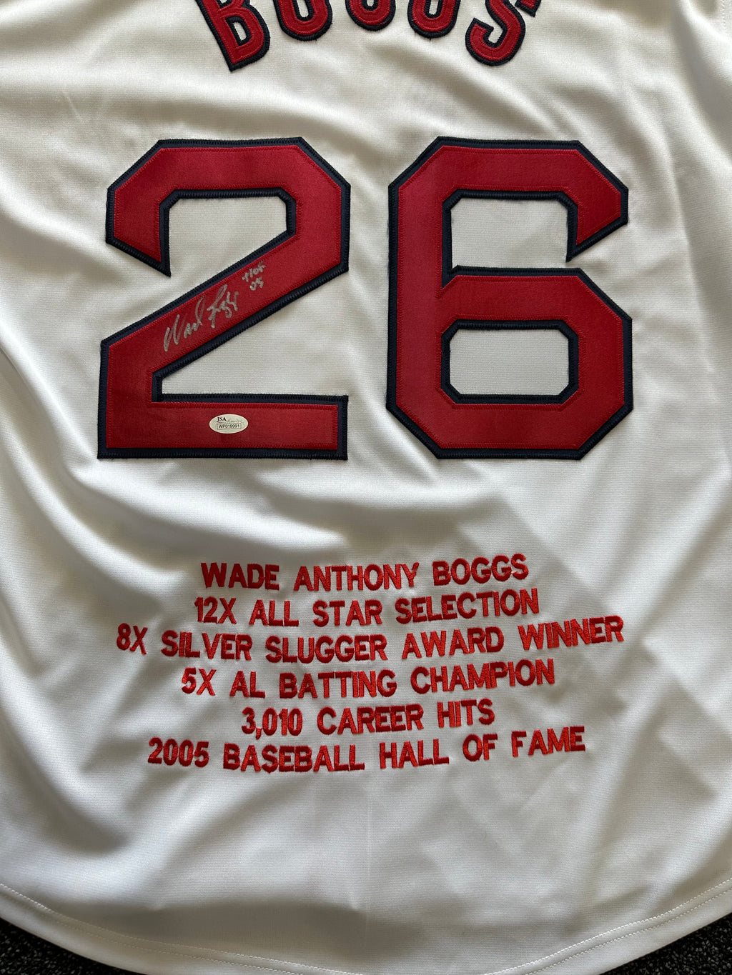 Boston Red Sox - Wade Boggs Autographed Baseball Jersey with stats