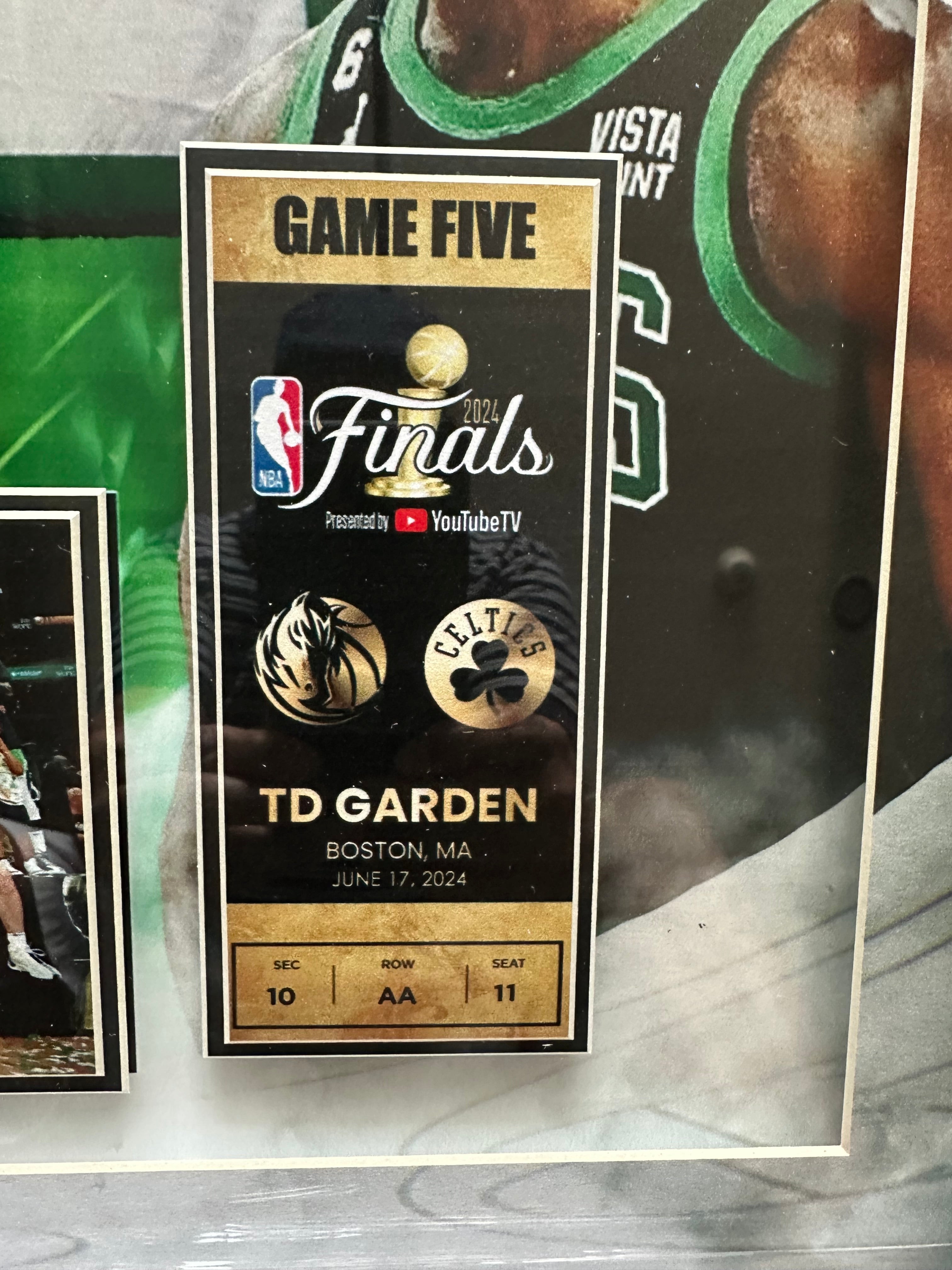 Boston Celtics 2024 World Champions with Facsimile Game 5 Ticket (27x27)