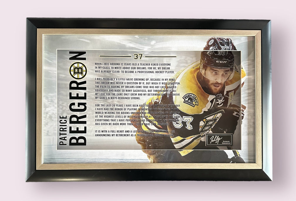 Patrice Bergeron with Retirement Quote and LED Lighting