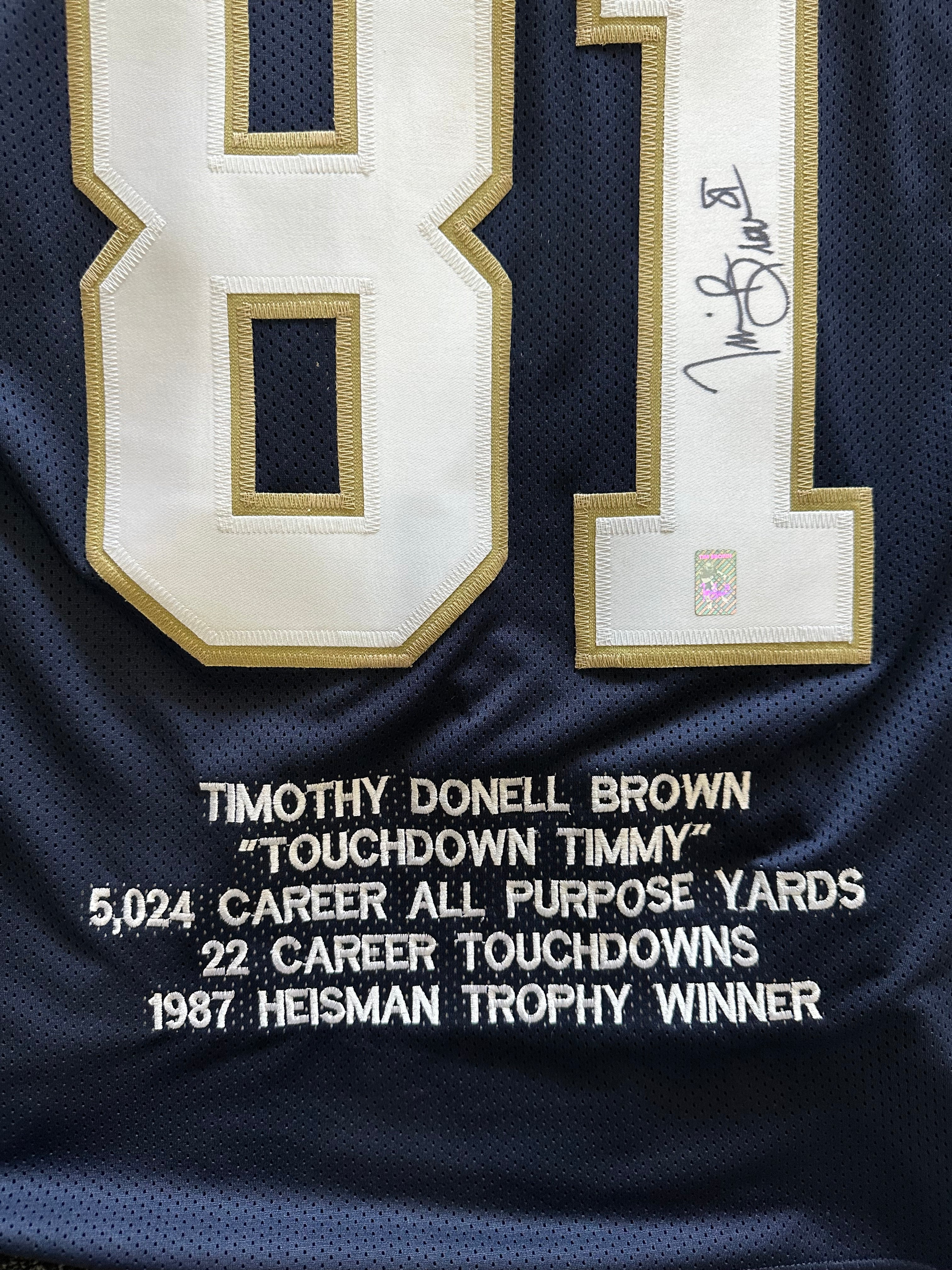 Notre Dame - Timothy Brown Autographed Heisman Trophy Winner Jersey