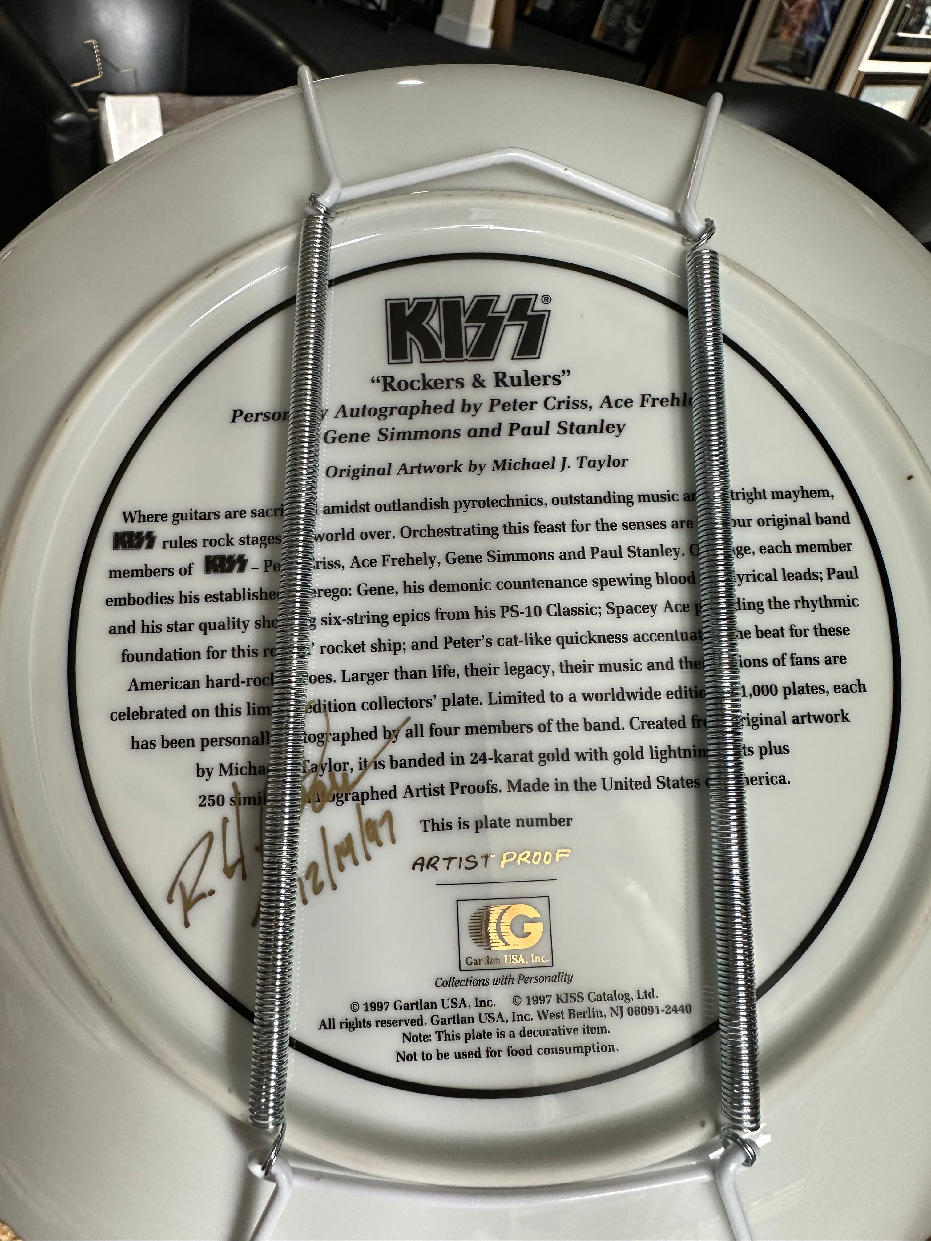 KISS "Rockers & Rulers" band autographed plate