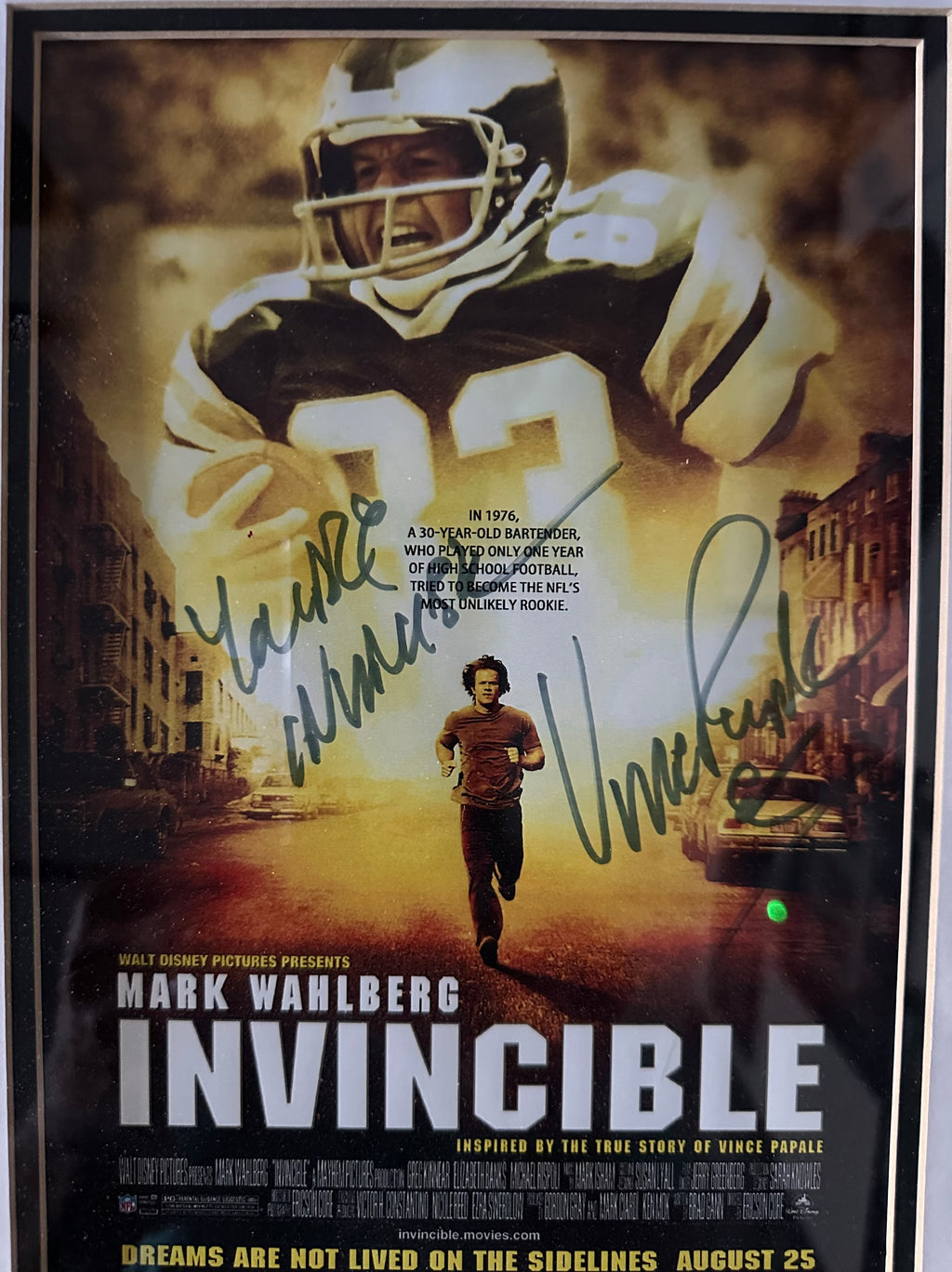 Invincible 8x10 movie poster autographed by Mark Wahlberg and Vince Papale