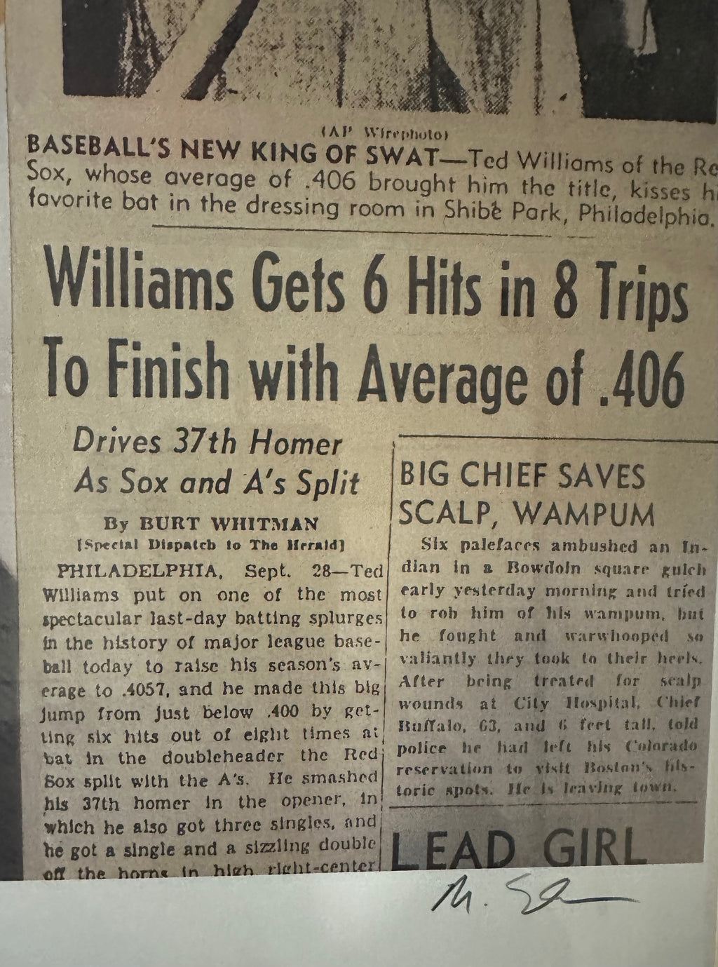 Boston Red Sox - Ted Williams autographed Lithograph collage with newspaper clip