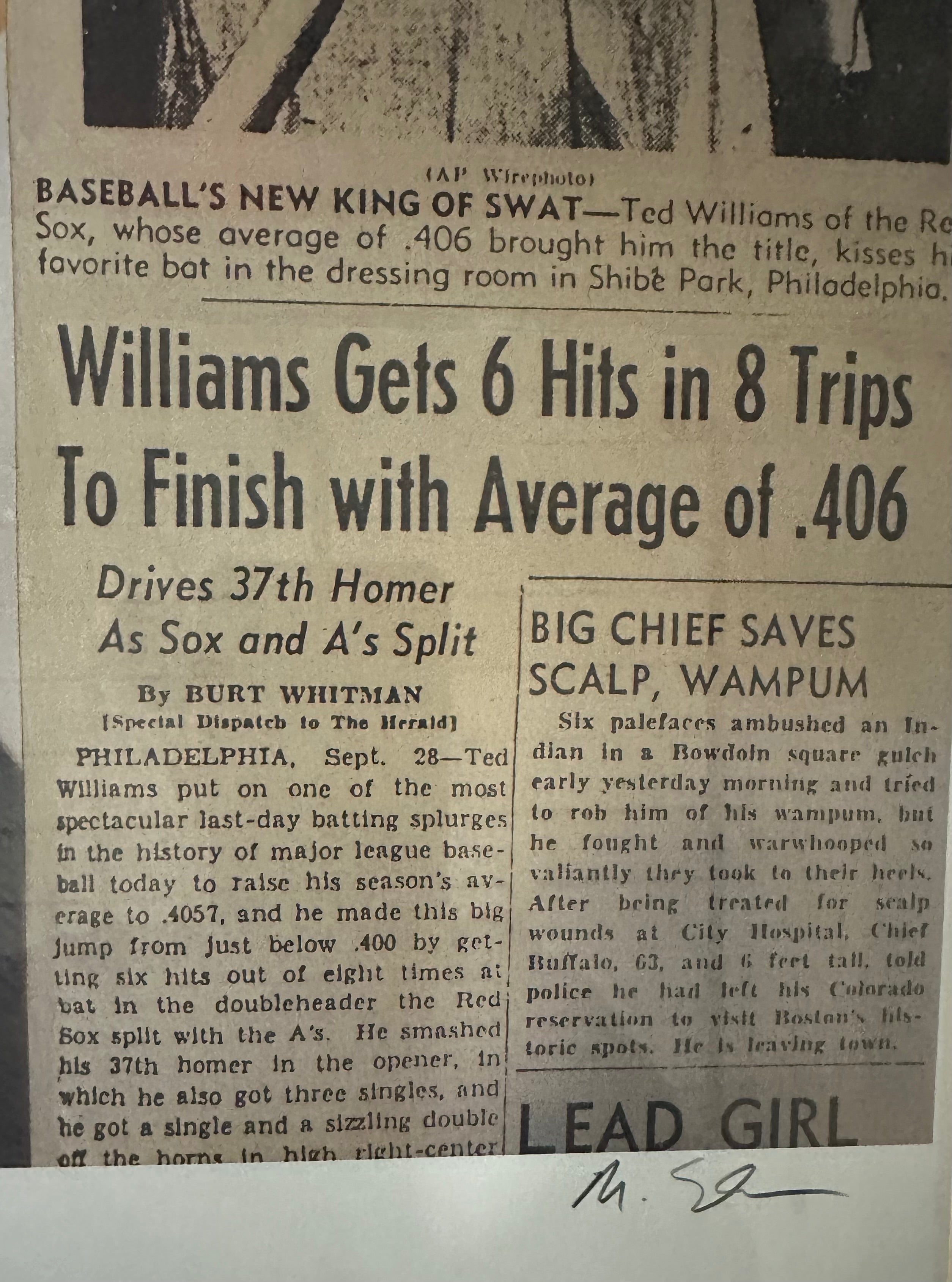 Boston Red Sox - Ted Williams autographed Lithograph collage with newspaper clip