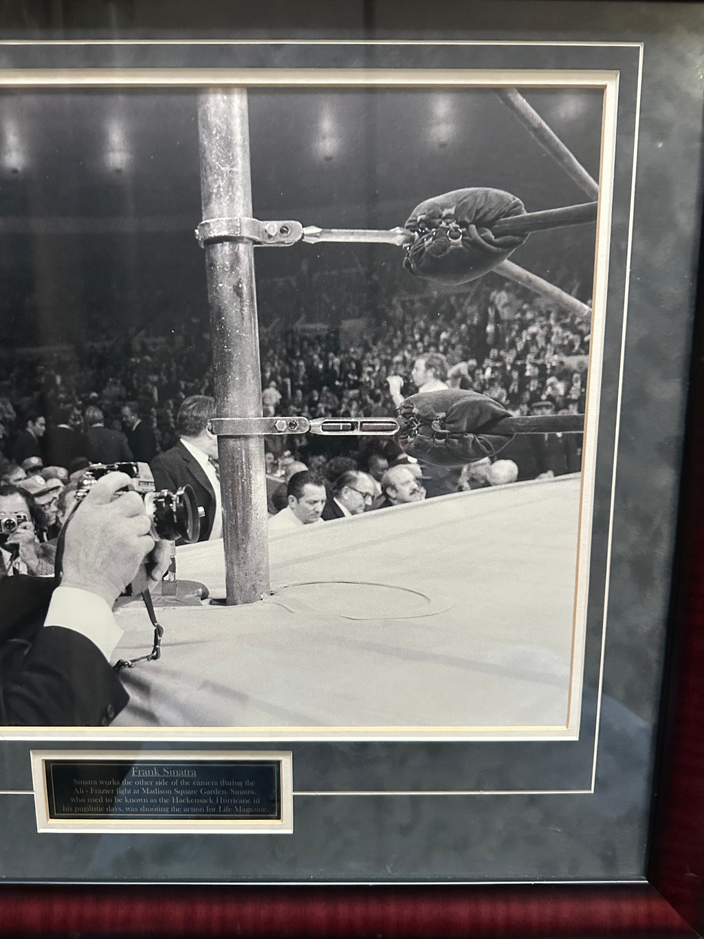 Frank Sinatra ring corner shooting the Ali-Frazier fight for Time Magazine