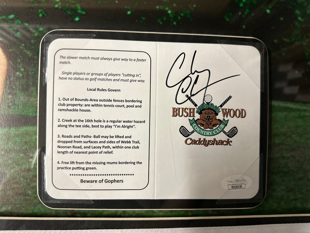 Caddyshack Bush Wood Card and Flag signed by Chevy Chase & Bill Murray