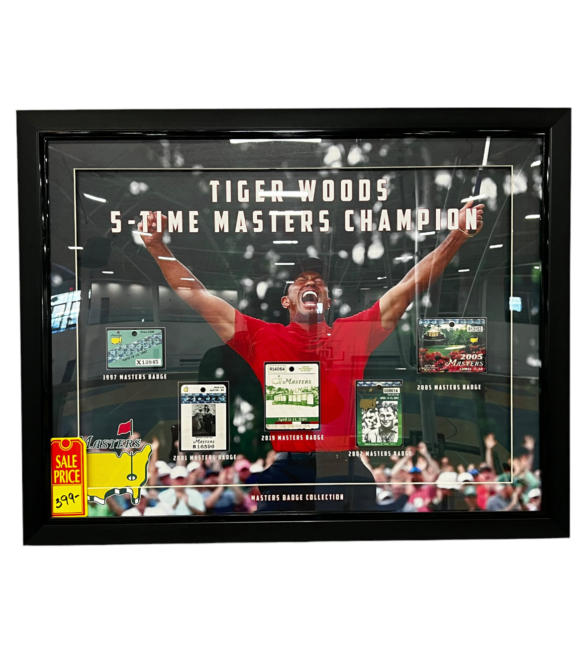 Tiger Woods 5 Time Masters Champion with Badges (Facsimile)