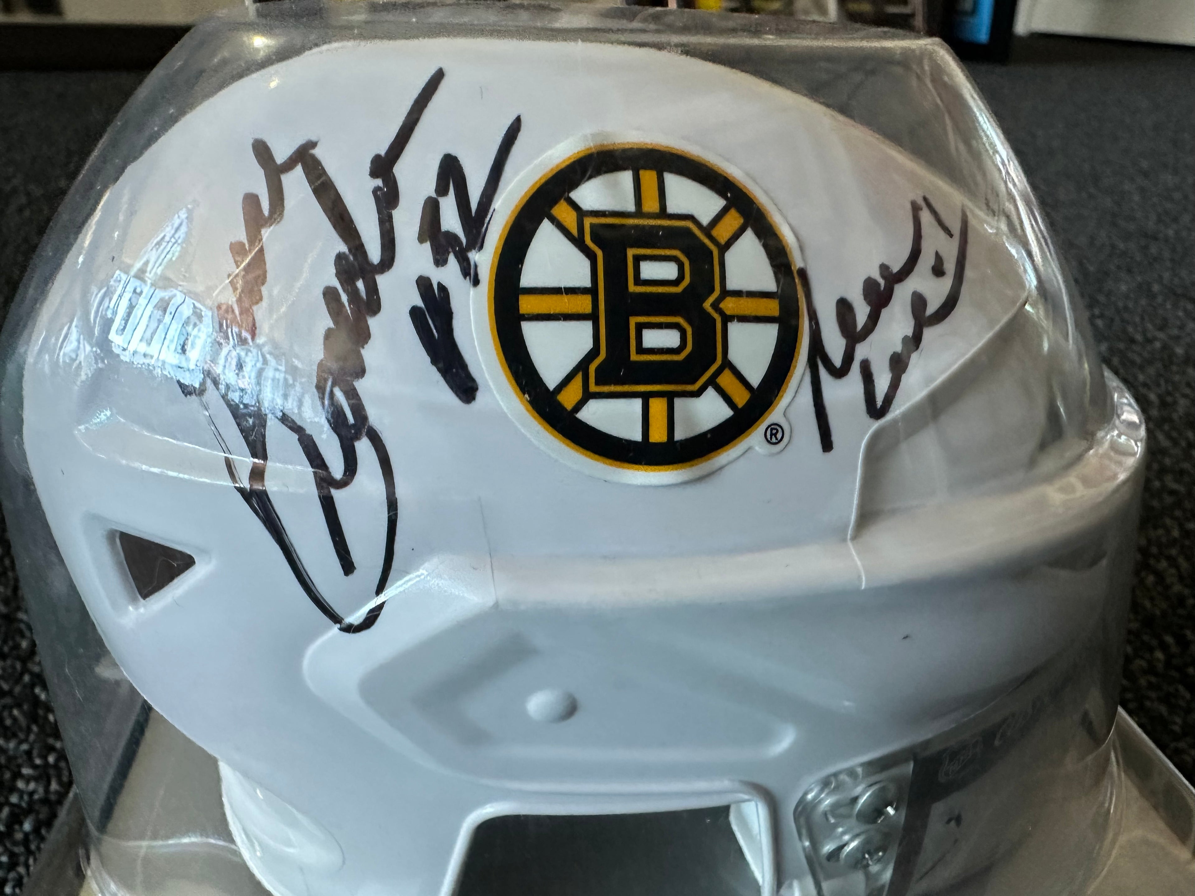 Boston Bruins Alumni Autographed mini helmet