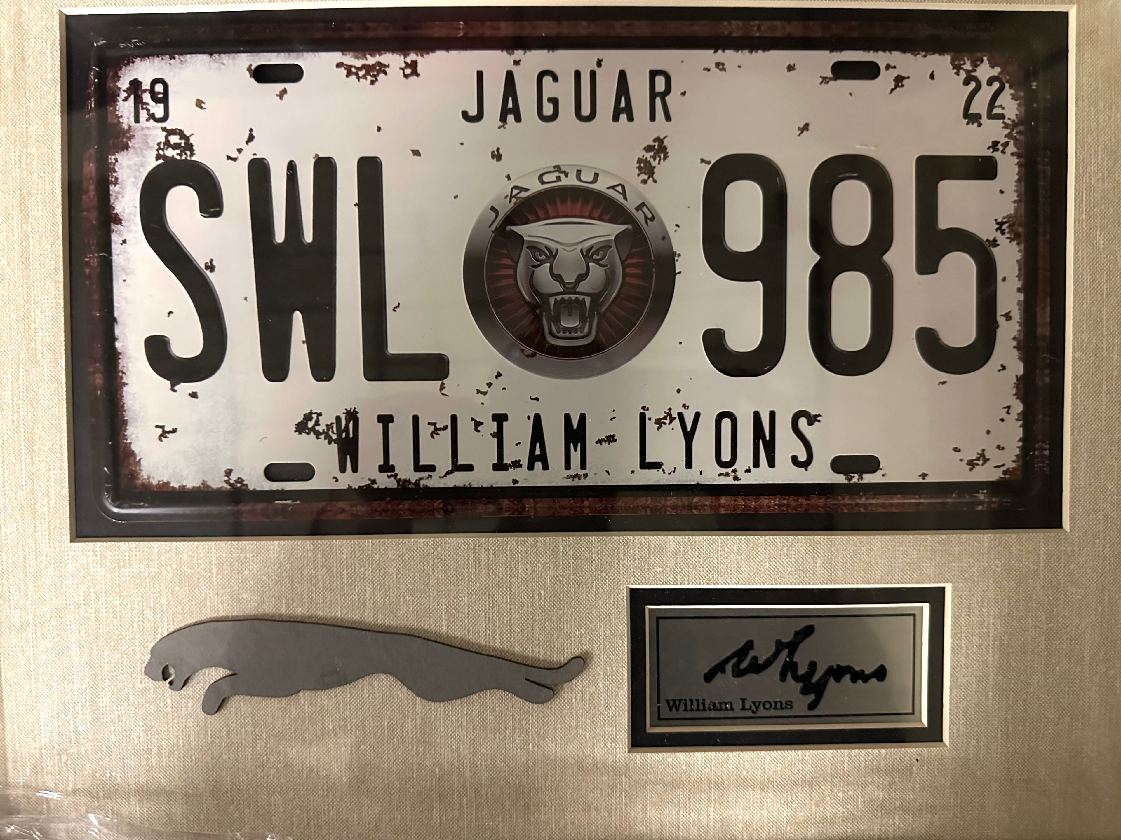 William Lyons Jaguar with License Plate and facsimile signature plate