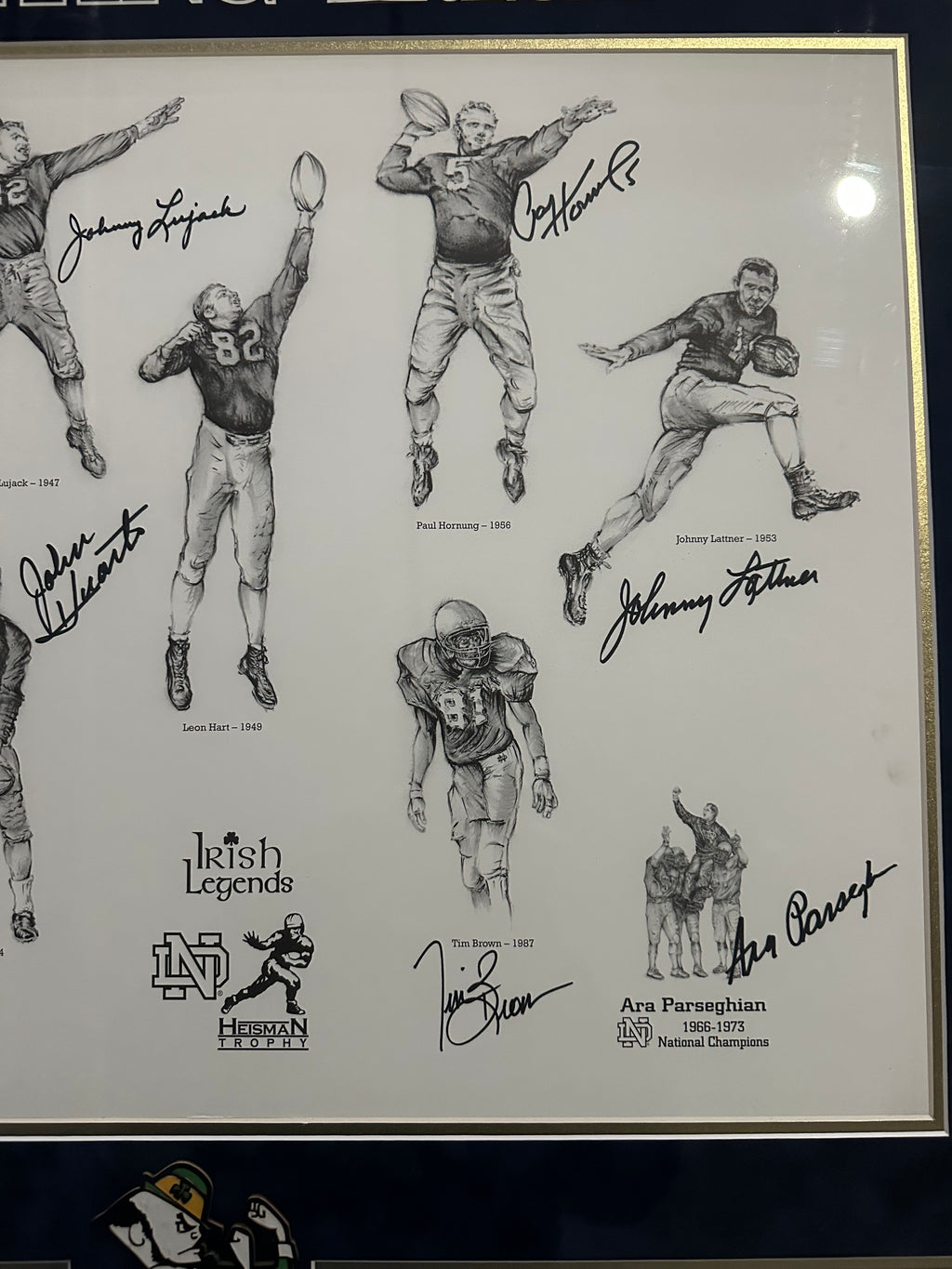 Notre Dame - Heisman Trophy winners Lithograph (5 player, 2 Coach Autographs)