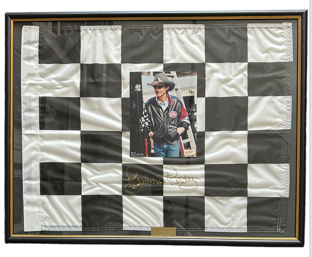 Richard Petty Photo with Autographed Photo NASCAR Racing Checkered Flag