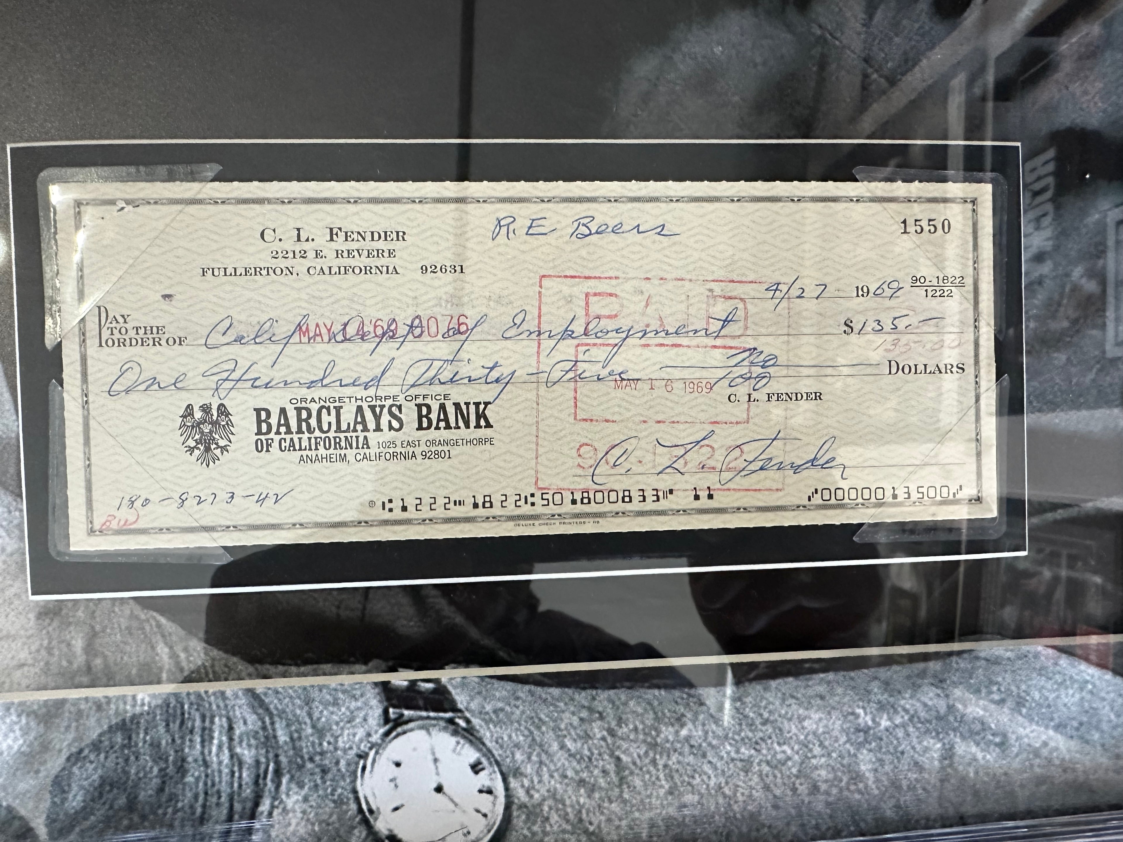 Leo Fender with original signed check