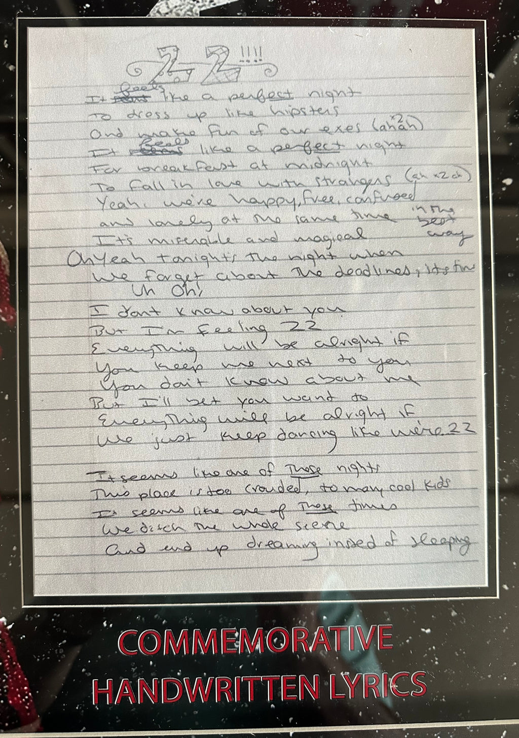 Taylor Swift "22" Handwritten Commemorative Lyrics