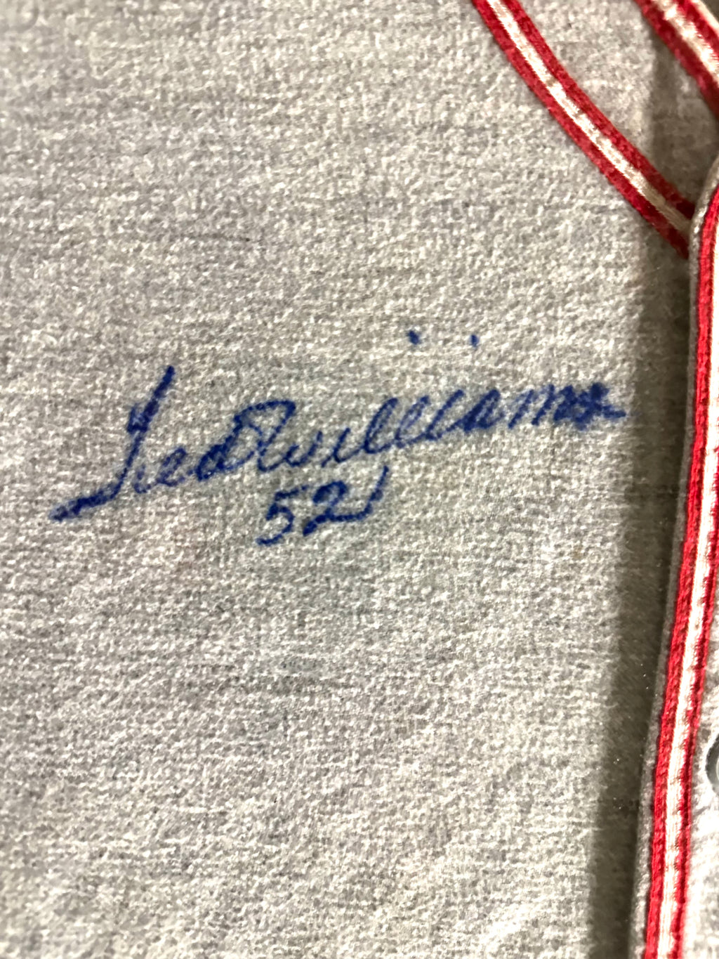 Ted Williams framed autographed Pony League Jersey with letter "G"